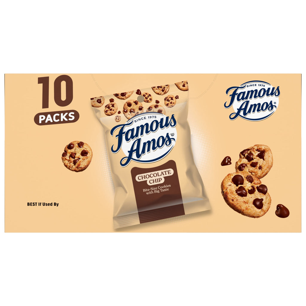 Famous Amos Classic Chocolate Chip Cookies, Bite-size cookies, Sweet Treats, 10 Pack Box, 1oz Bag