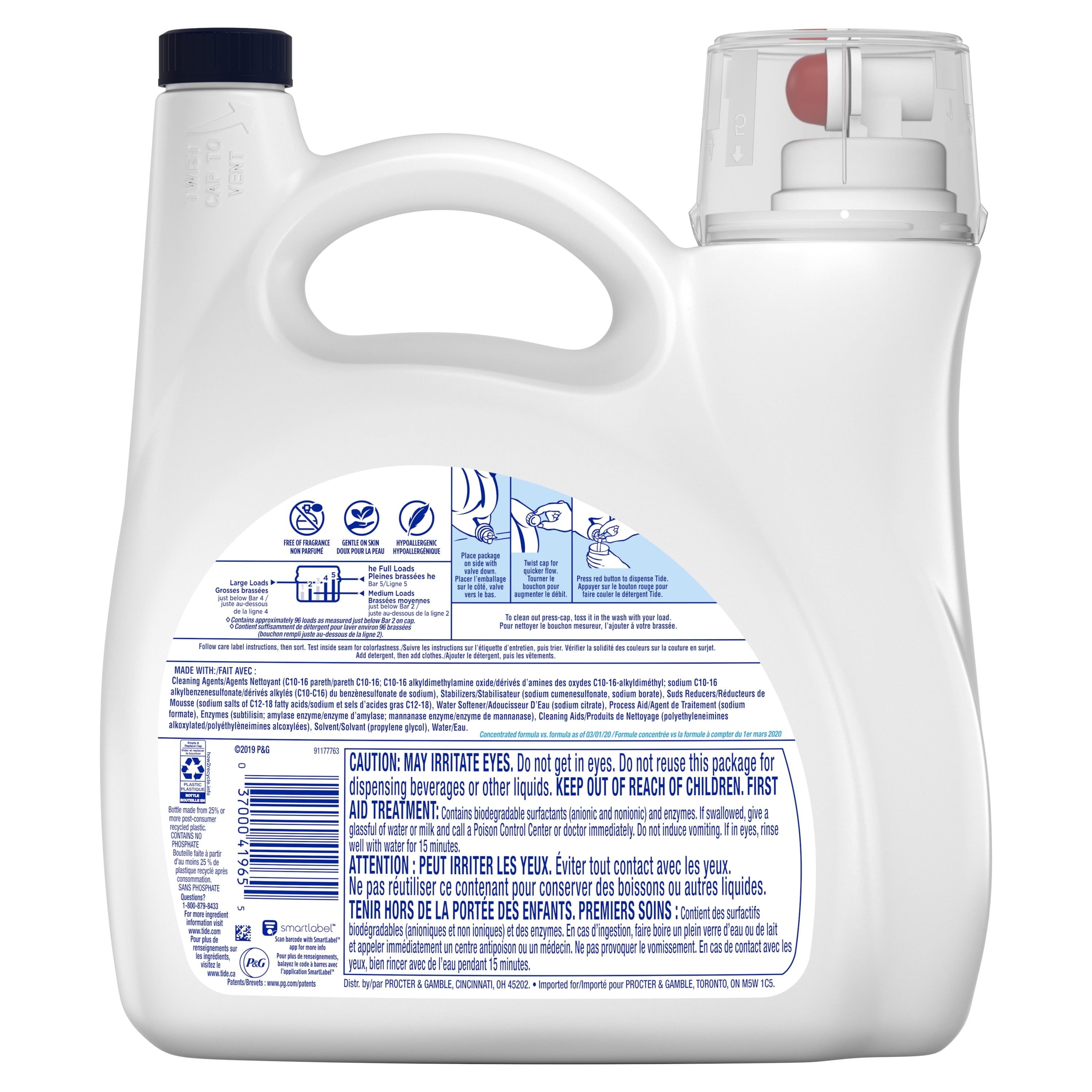 Tide Free & Gentle Liquid Laundry Detergent, 96 loads 138 fl oz