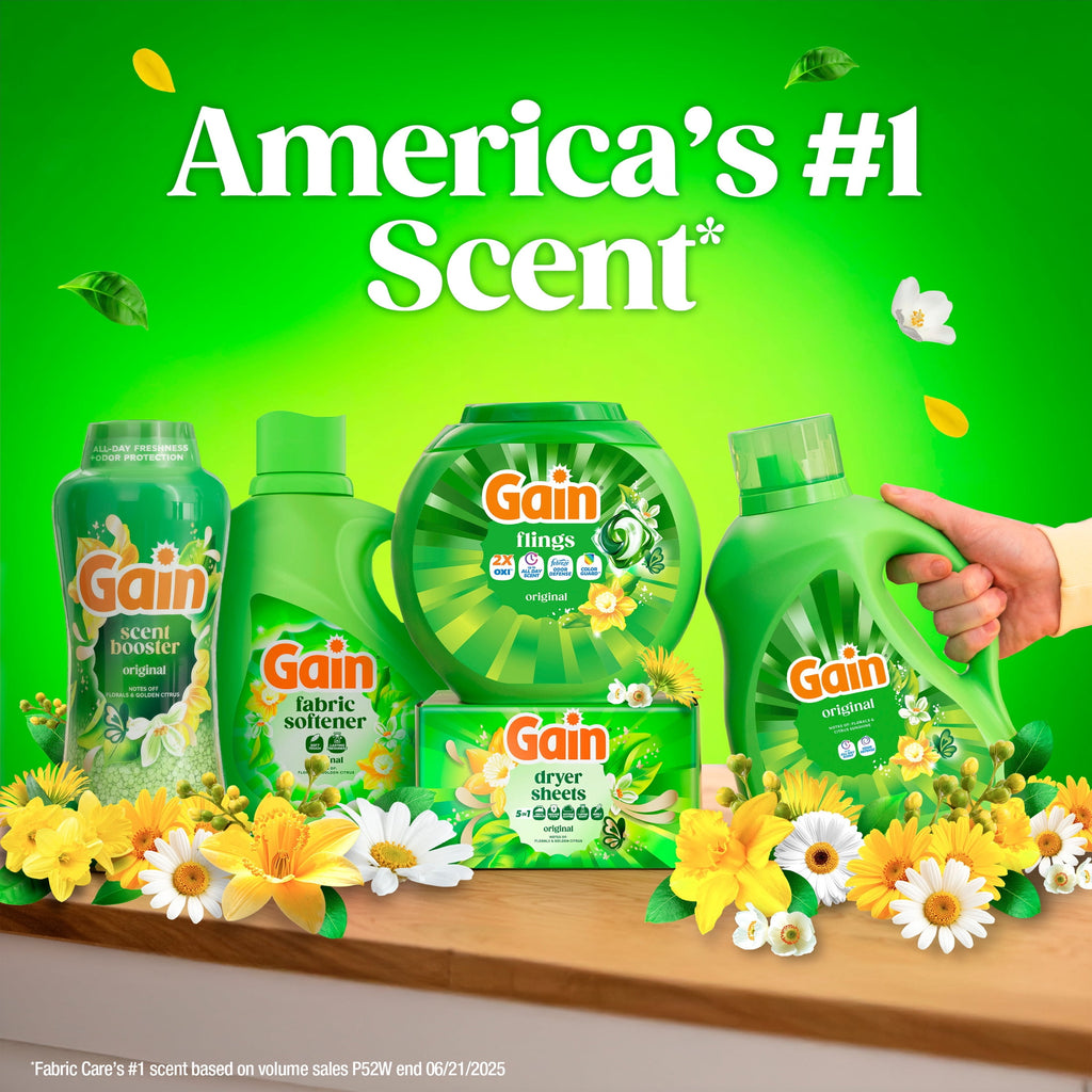 Gain Flings Laundry Detergent Soap Pacs, 3-in-1 Oxi Boost and Febreze, Original Scent, 76 Count