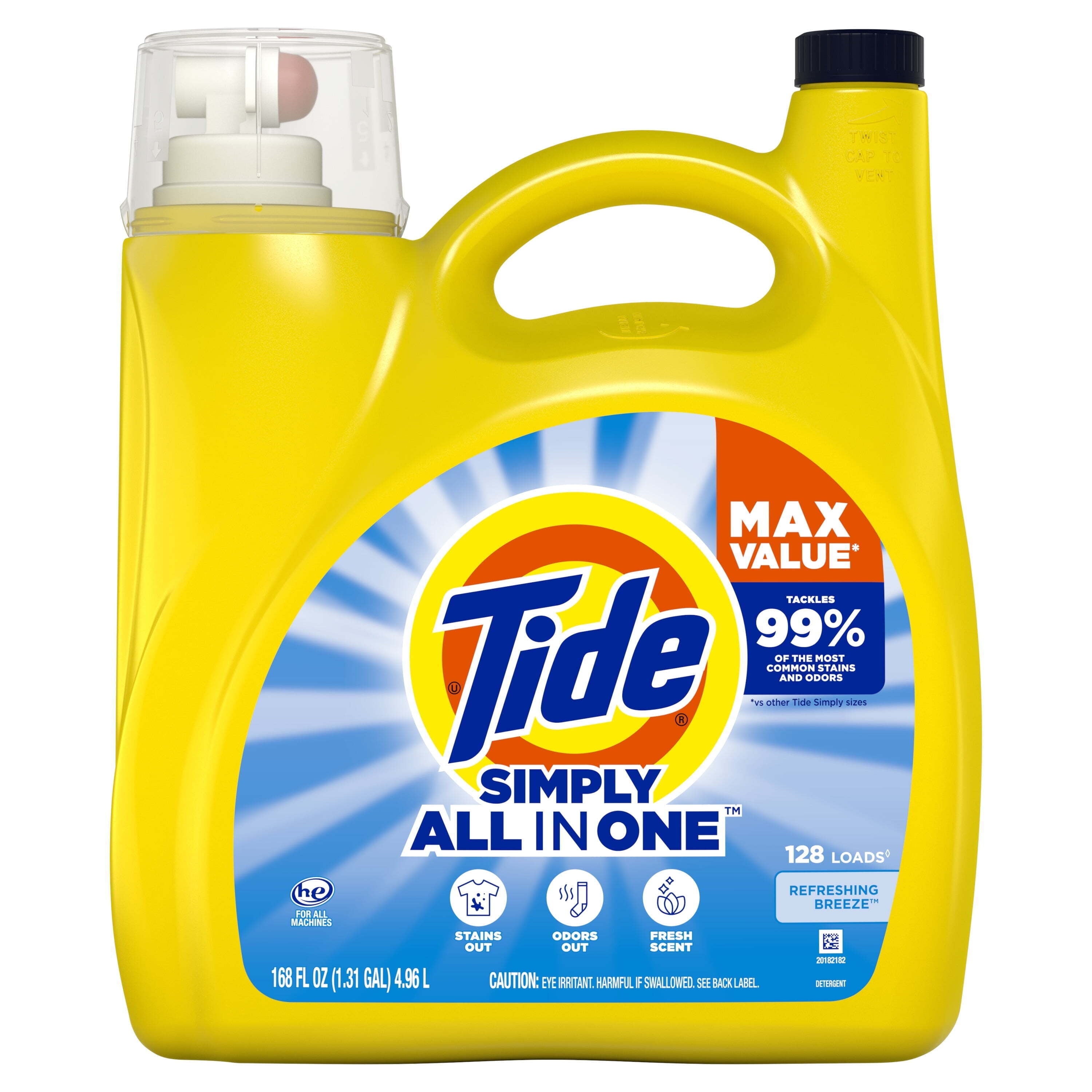 Tide Simply Liquid Laundry Detergent, Refreshing Breeze, 168 fl oz, 128 Loads