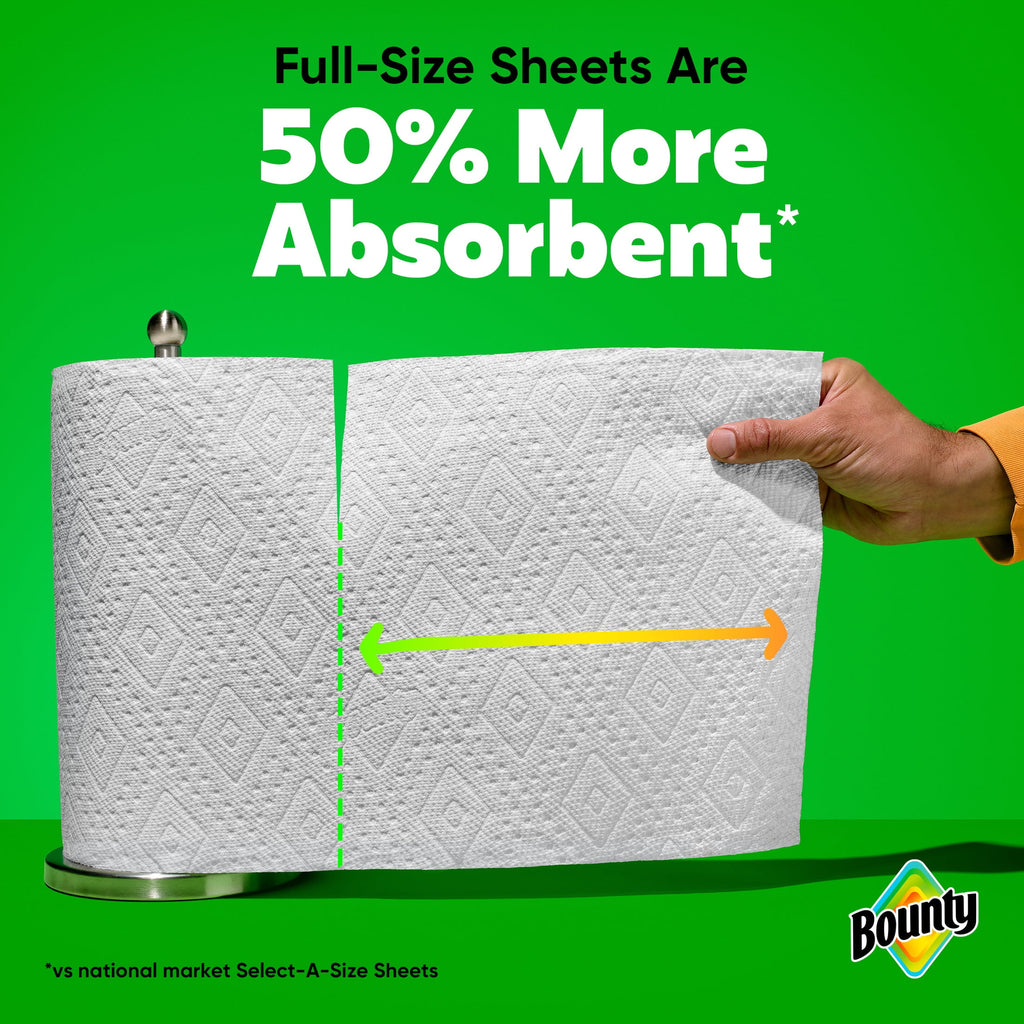 Bounty Paper Towels Full Sheet White, 6 Mega Rolls, 100 Sheets per Roll