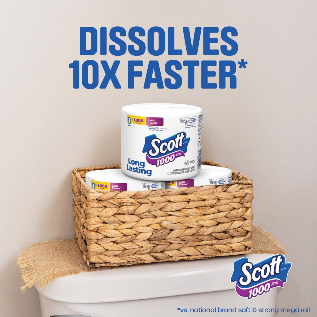 Scott 1000 Toilet Paper, 12 Rolls, 1,000 Sheets per Roll