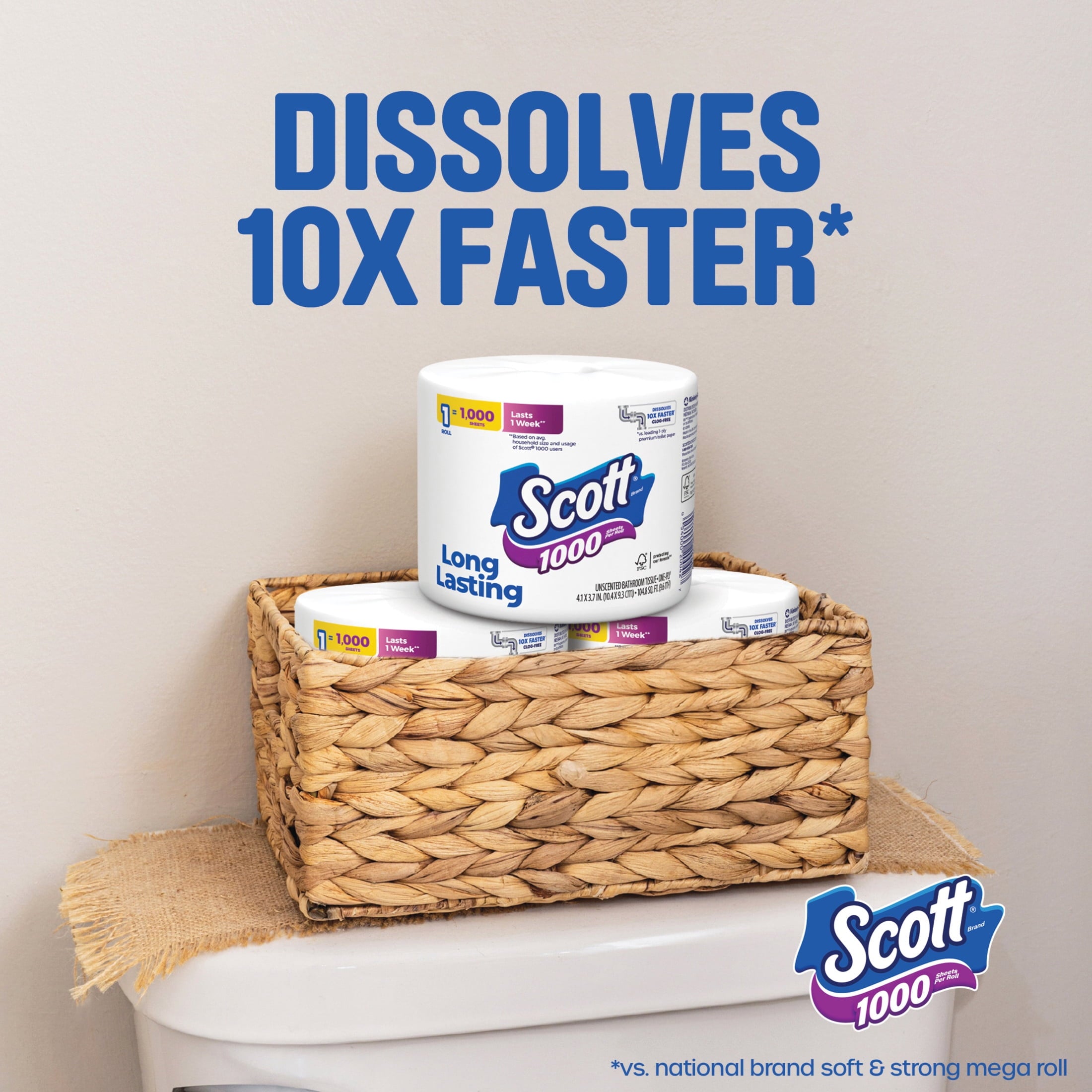 Scott 1000 Toilet Paper, 20 Rolls, 1000 Sheets Per Roll