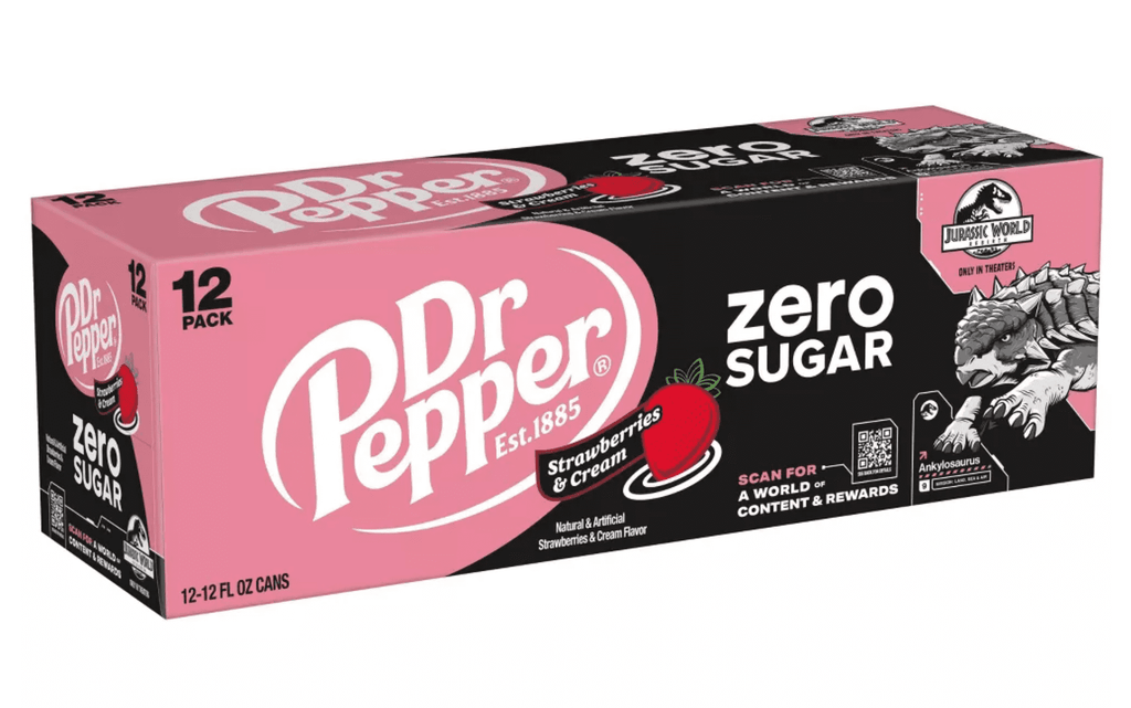 Dr Pepper Zero Sugar Strawberries and Cream Soda Pop, 12 fl oz, 12 Pack Cans