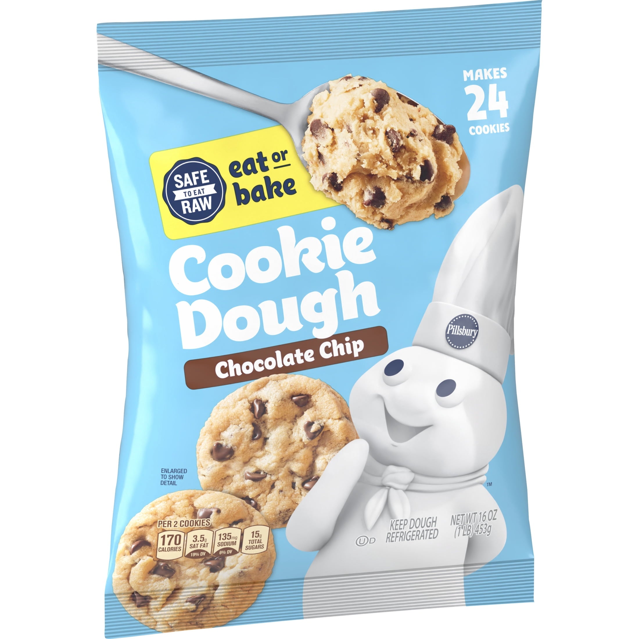 Pillsbury Ready to Bake Chocolate Chip Cookie Dough, Makes 24 Cookies, 16 oz