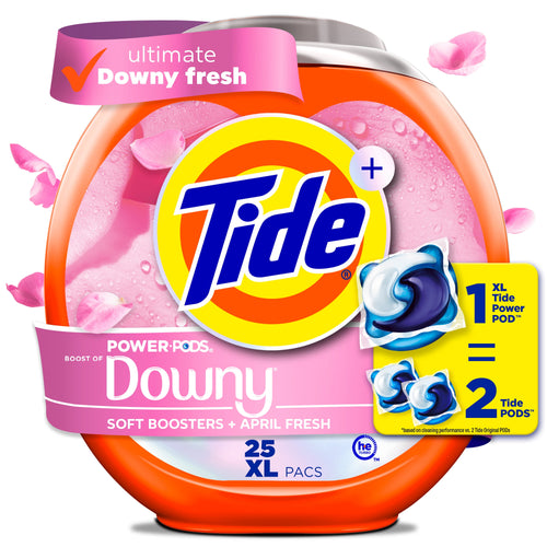 (2 pack) Tide Power PODS with Downy Soft Boosters Laundry Detergent Pacs, April Fresh Scent, 25 Count