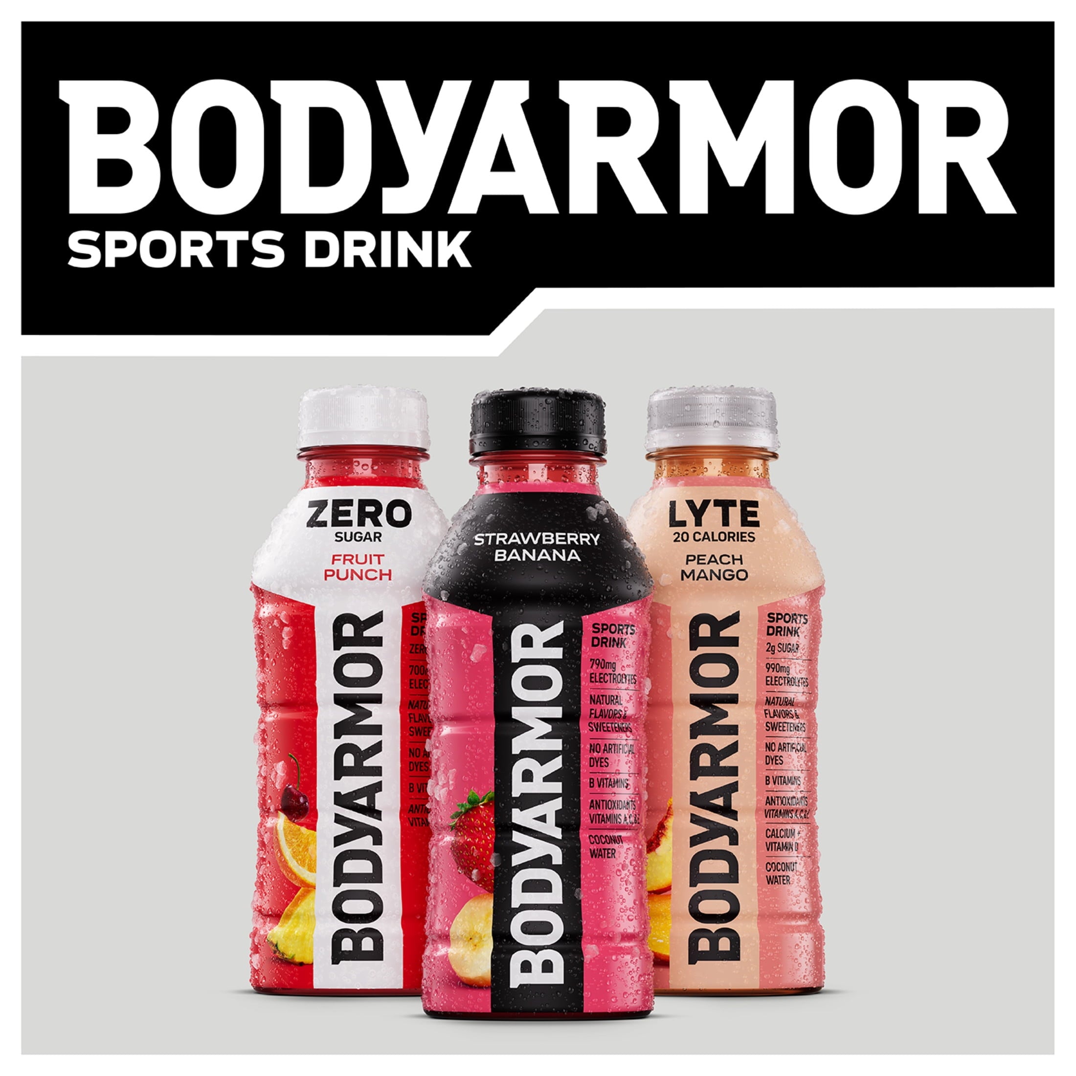 BODYARMOR Fruit Punch Electrolyte Sports Drink Bottles, 12 fl oz, 8 Pack