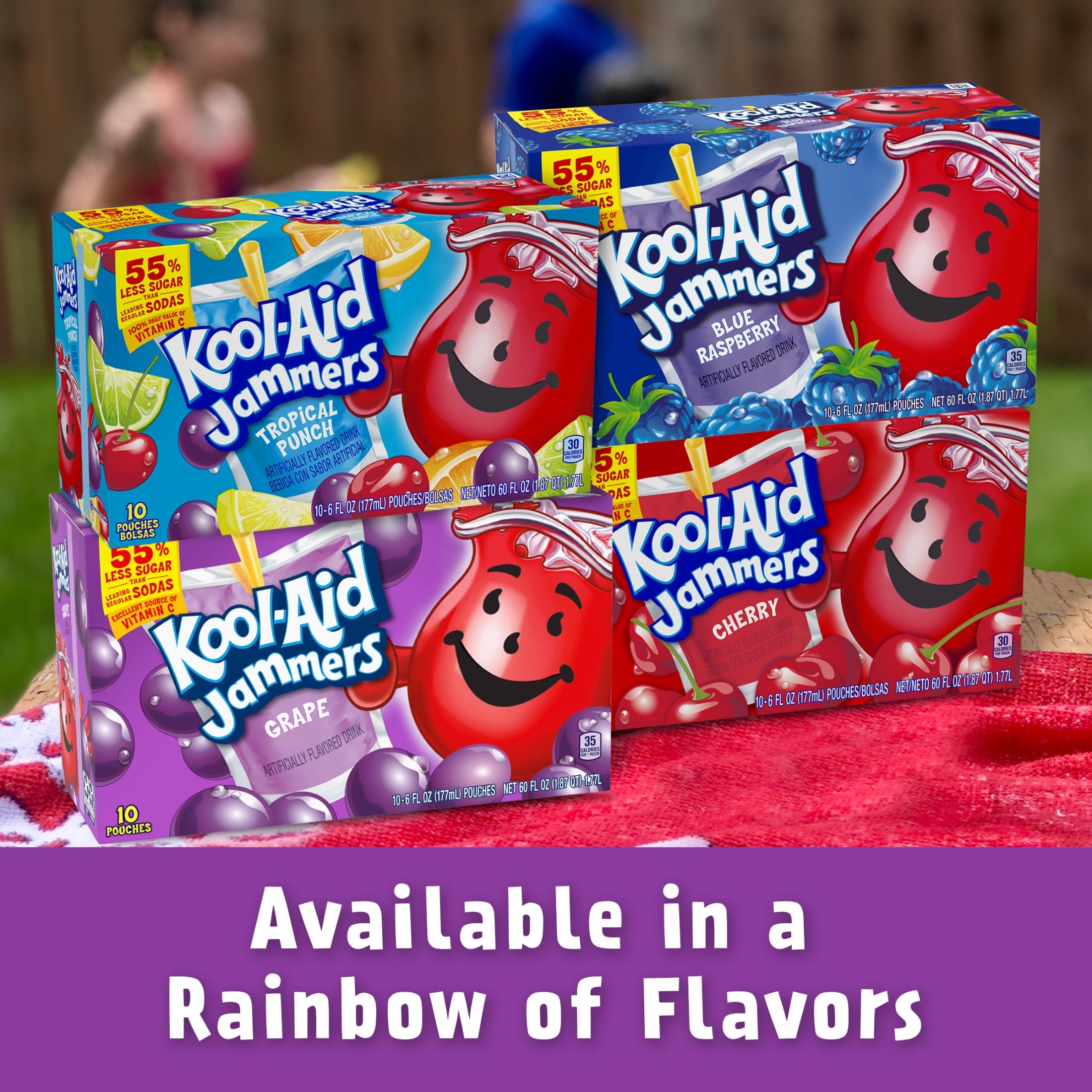 Kool-Aid Jammers Artificially Flavored Drink, 10 Pouches, for School Lunches and On-the-Go Hydration, Grape Flavor, Excellent Source of Vitamin C, 6 fl oz