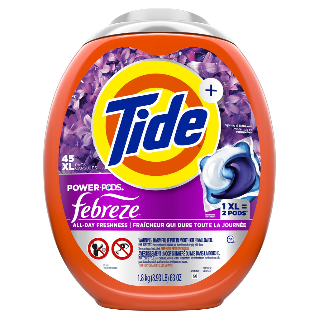 Tide Power PODS® Laundry Detergent Pacs with Febreze Odor Eliminators, Spring & Renewal, 45 Count
