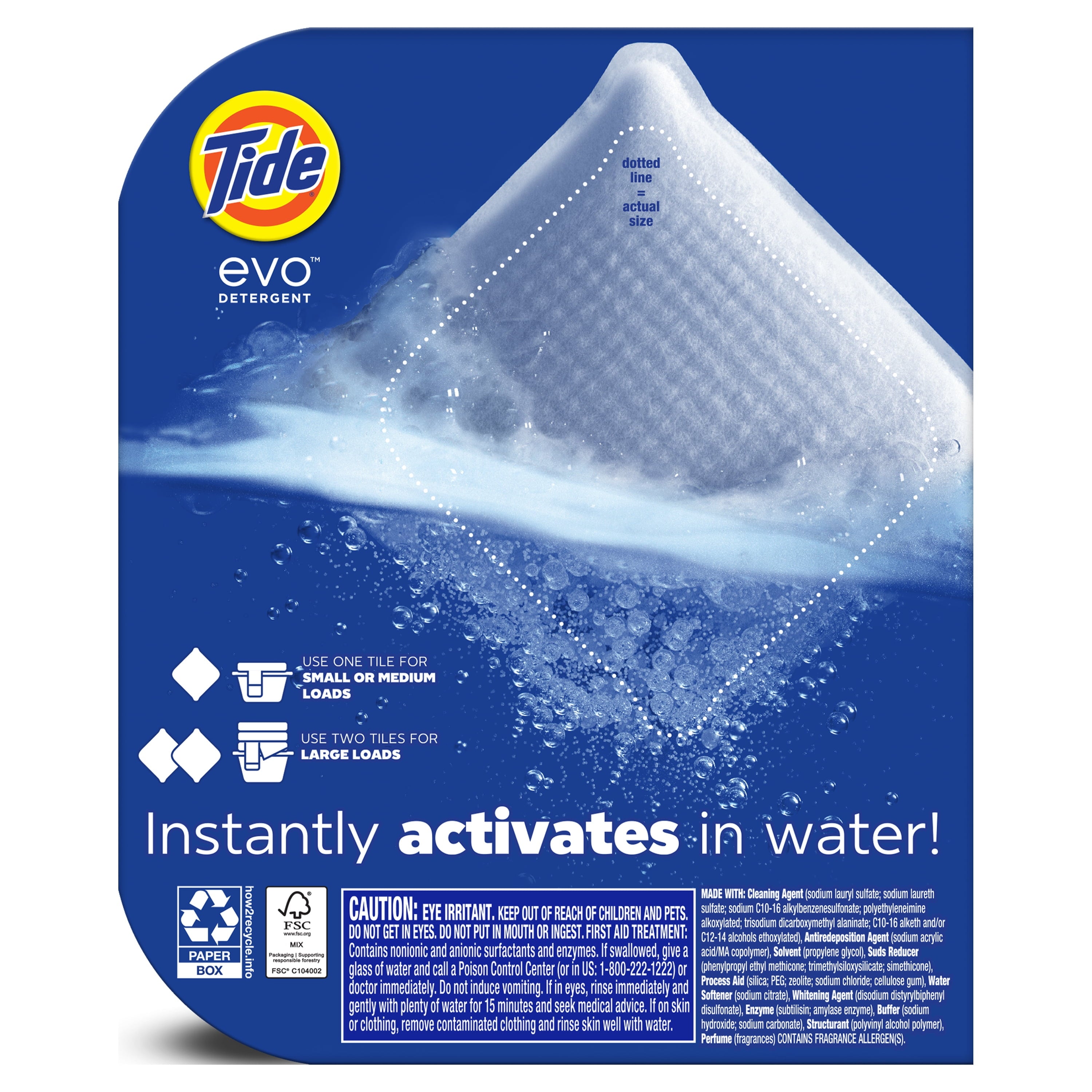Tide Evo Laundry Detergent Tiles, 100% Concentrated, 6X Cleaning Power, Spring Blast Scent, 16 Count