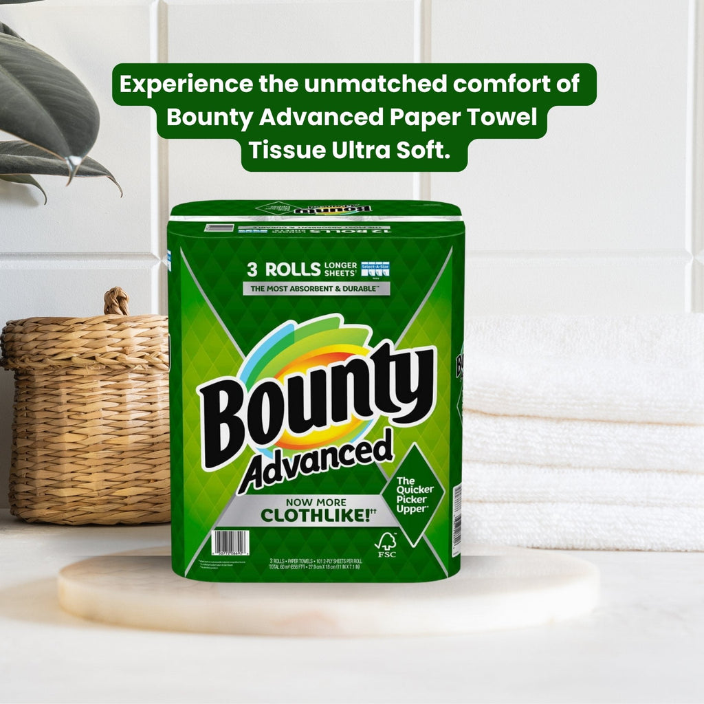 Bounty Advanced 2-Ply Paper Towel - Absorbent, Durable, and Clothlike - Select-A-Size - 3 Rolls