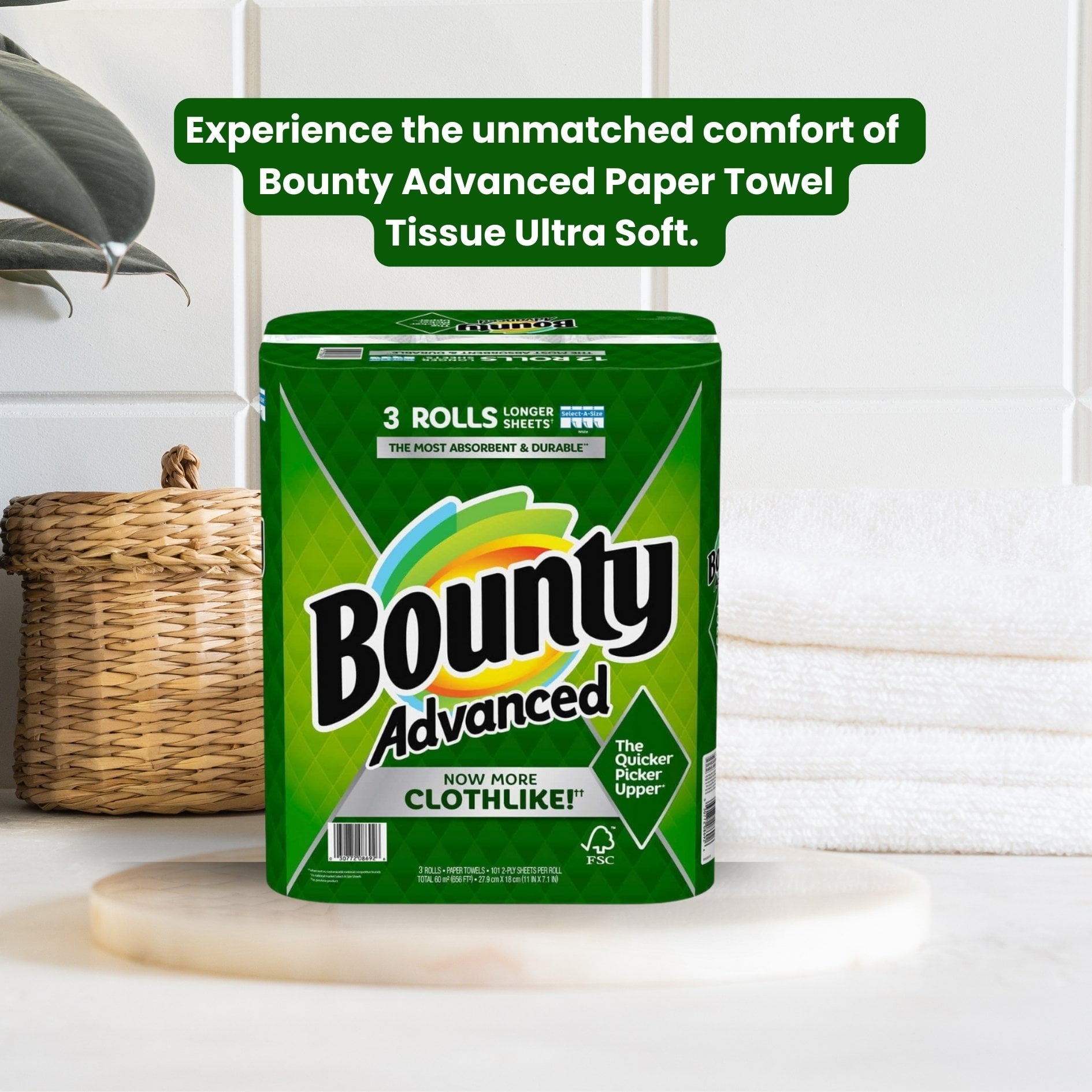 Bounty Advanced 2-Ply Paper Towel - Absorbent, Durable, and Clothlike - Select-A-Size - 3 Rolls
