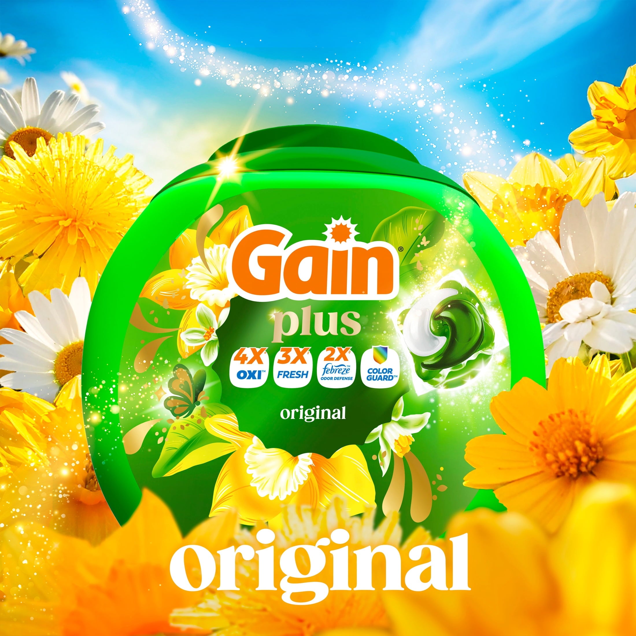 Gain Plus Flings Laundry Detergent Liquid Washing Pacs, Gain's Best All-In-One Clean, Original Scent, 32 Count