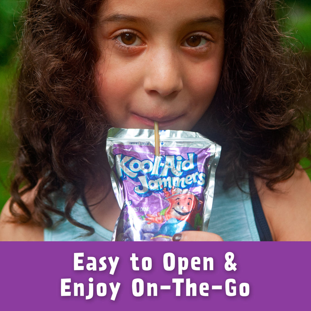 Kool-Aid Jammers Artificially Flavored Drink, 10 Pouches, for School Lunches and On-the-Go Hydration, Grape Flavor, Excellent Source of Vitamin C, 6 fl oz
