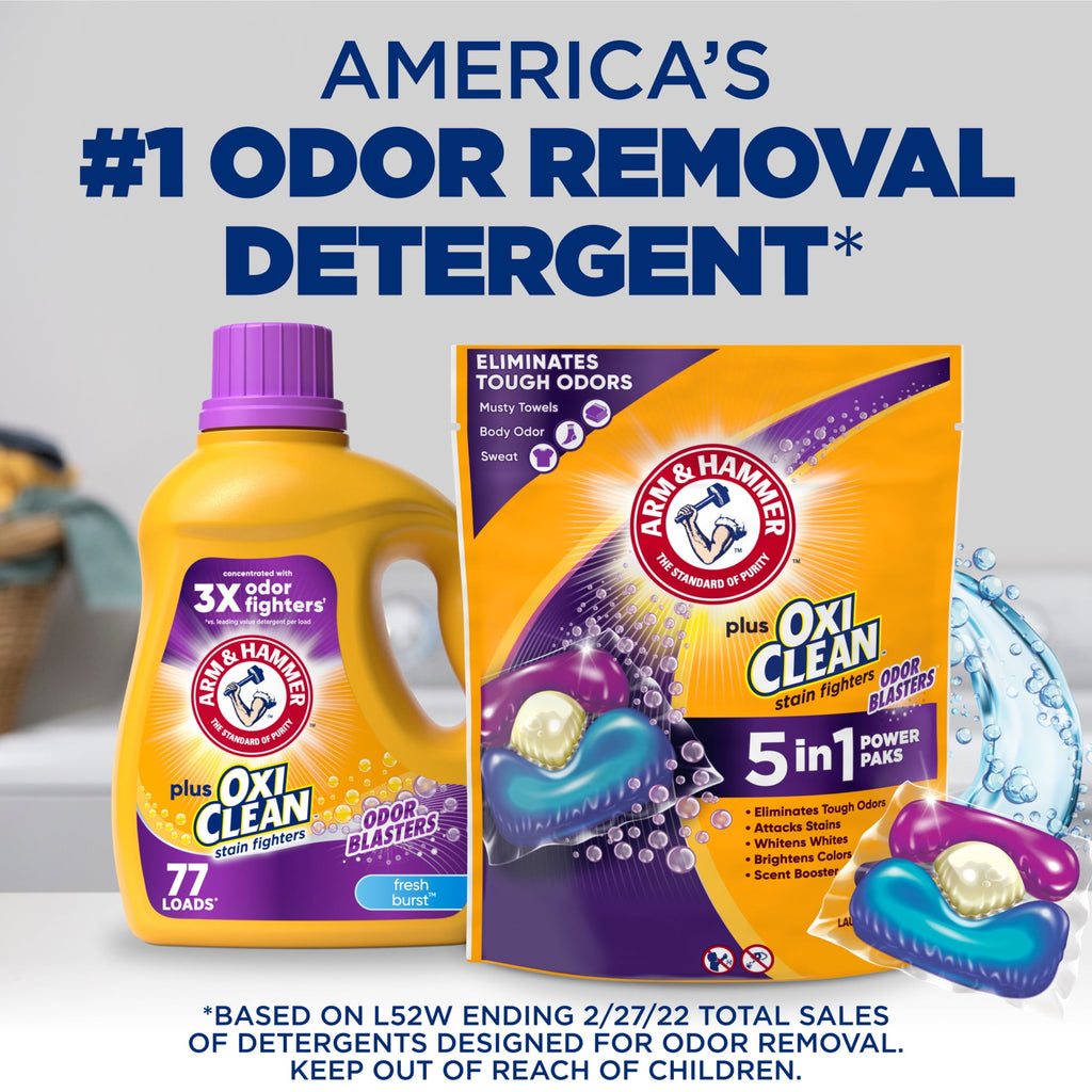 ARM & HAMMER Plus OxiClean Odor Blasters 5-in-1 Laundry Detergent Power Paks, Fresh Burst, 42 Ct