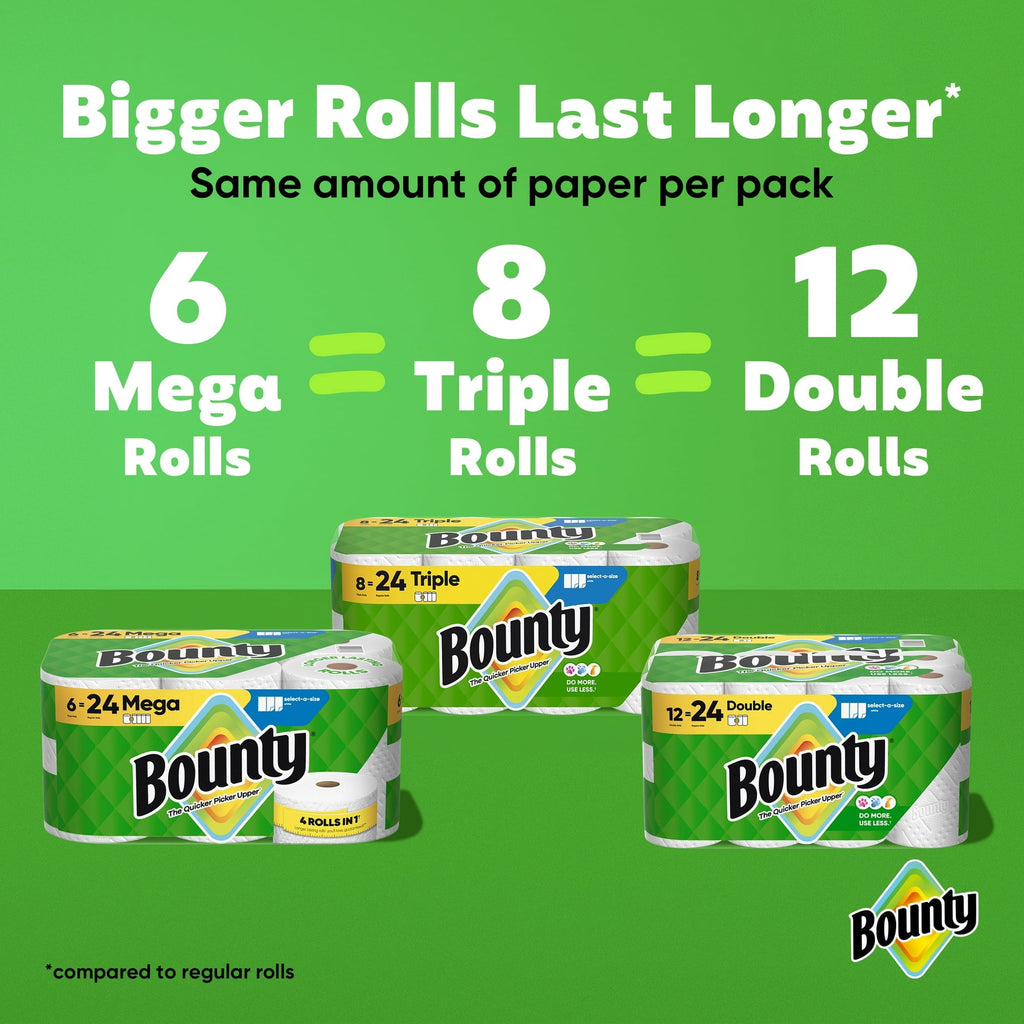 Bounty Paper Towels Select-A-Size White, 6 Mega Rolls, 164 Sheets per Roll