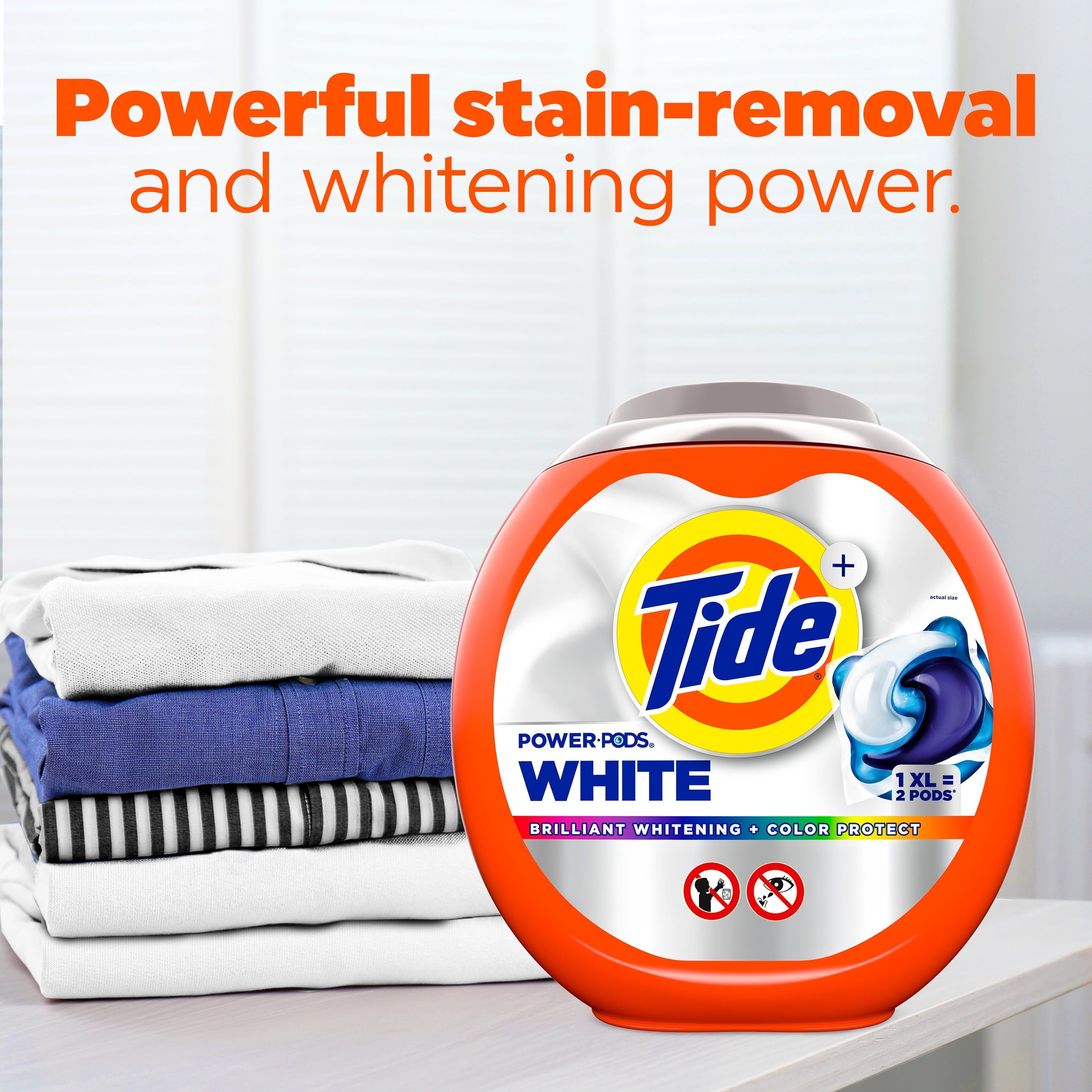 Tide Power PODS White Laundry Detergent Pacs, Brilliant Whitening + Color Protect, 18 Count
