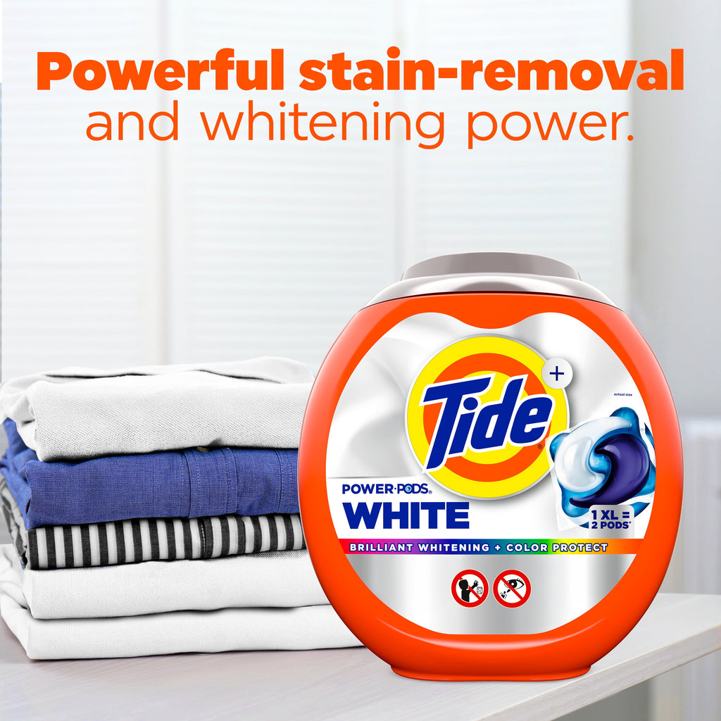 Tide Power PODS White Laundry Detergent Pacs, Brilliant Whitening + Color Protect, 63 Count