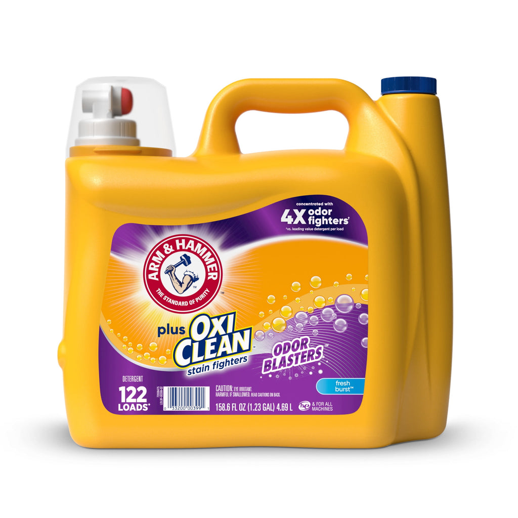ARM & HAMMER Plus OxiClean with Odor Blasters Liquid Detergent, Fresh Burst, 158.6 Fl Oz