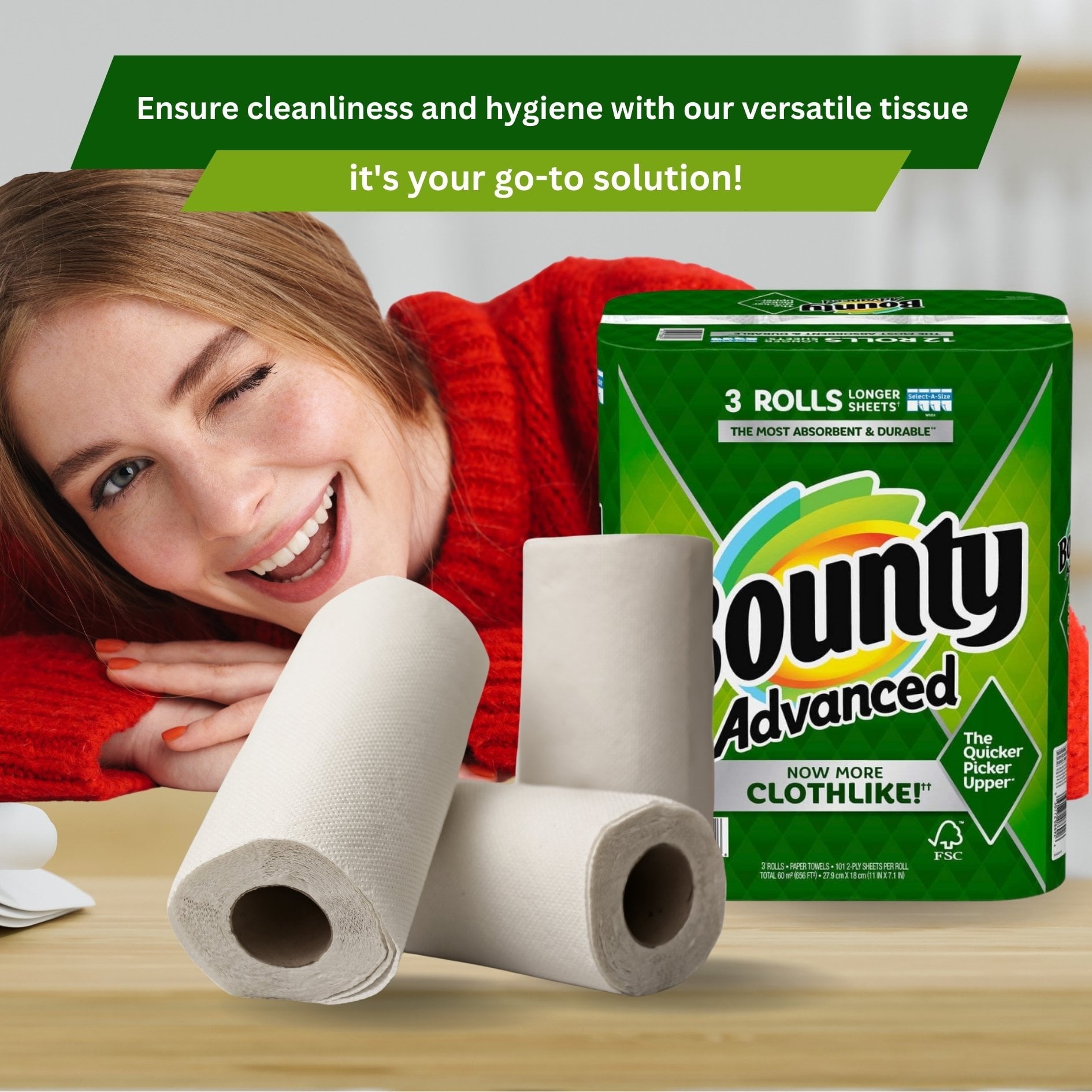 Bounty Advanced 2-Ply Paper Towel - Absorbent, Durable, and Clothlike - Select-A-Size - 3 Rolls