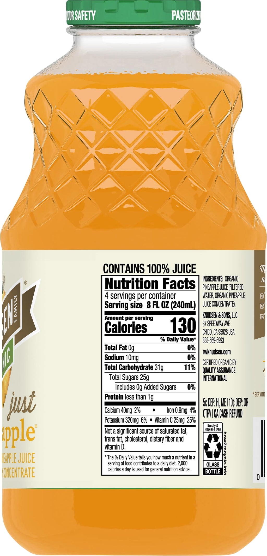 R.W. Knudsen Family Organic Juice Pineapple, 32.0 FL OZ