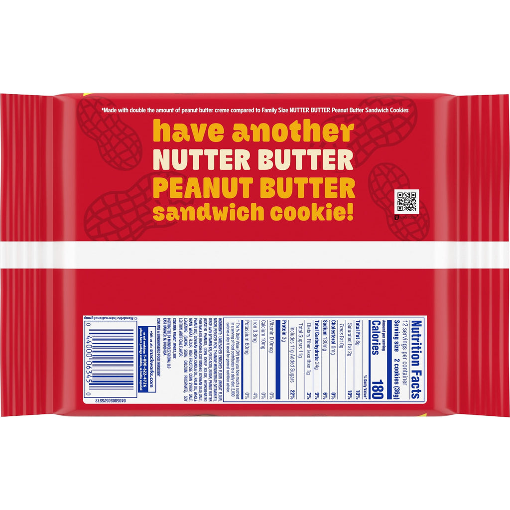 NUTTER BUTTER Double Nutty Peanut Butter Sandwich Cookies, Family Size, 15.27 oz