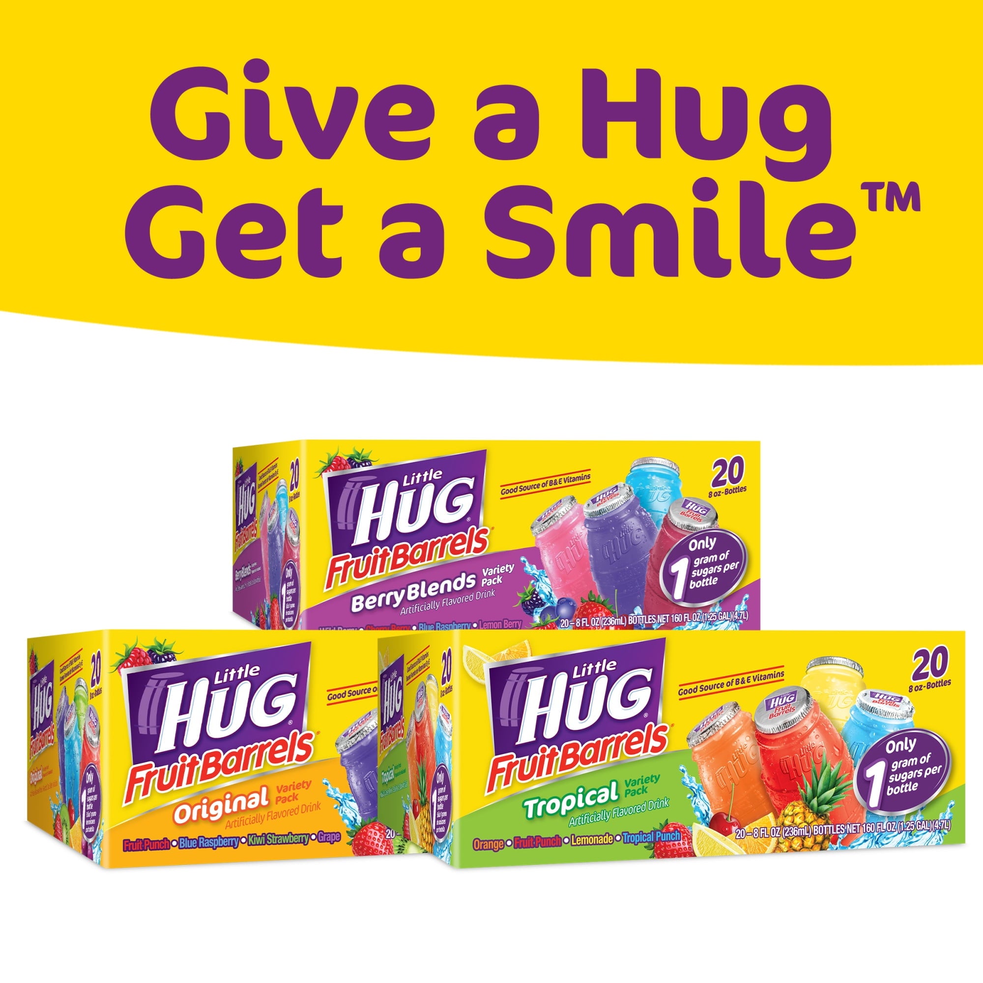 Little HUG Fruit Barrels, Berry Blends, Shelf Stable Kids Drinks Variety Pack, 20ct, 8 fl oz Bottles