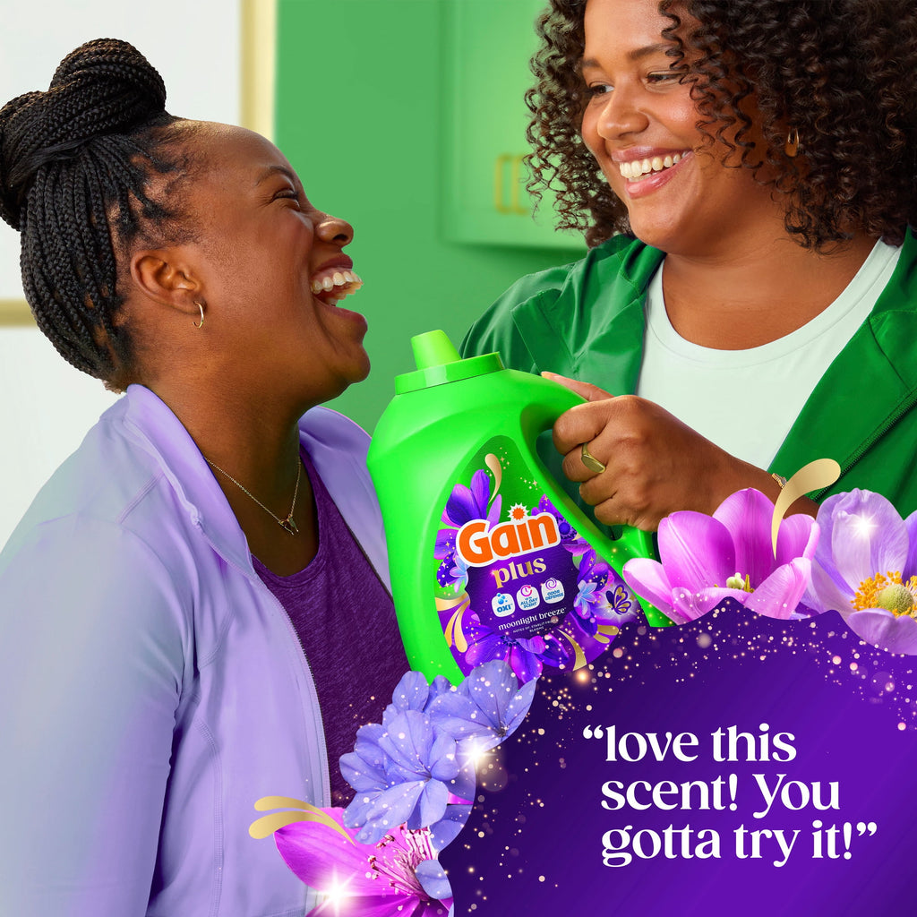 Gain Plus Liquid Laundry Detergent, Now with Odor Defense + OXI, Moonlight Breeze Scent, 99 fl oz, 75 Loads