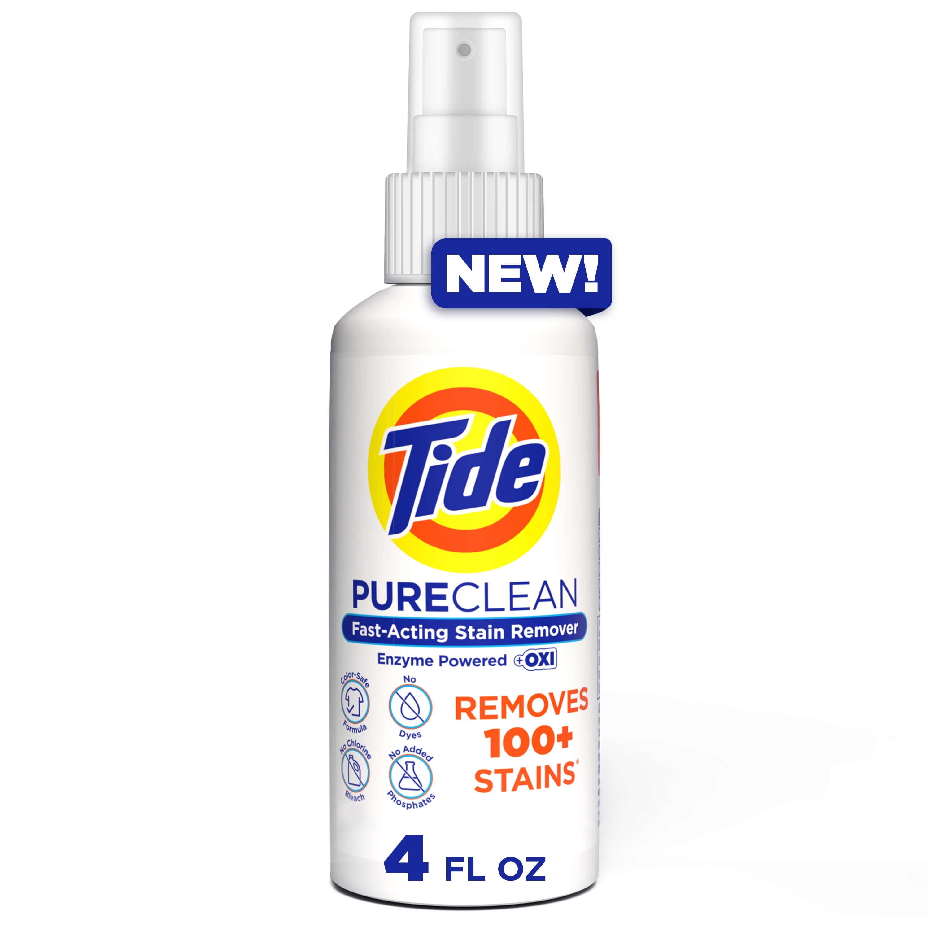 Tide PureClean Stain Remover, Enzyme Powered, With OXI, Fast-Acting and Color-Safe Formula, 4 fl oz