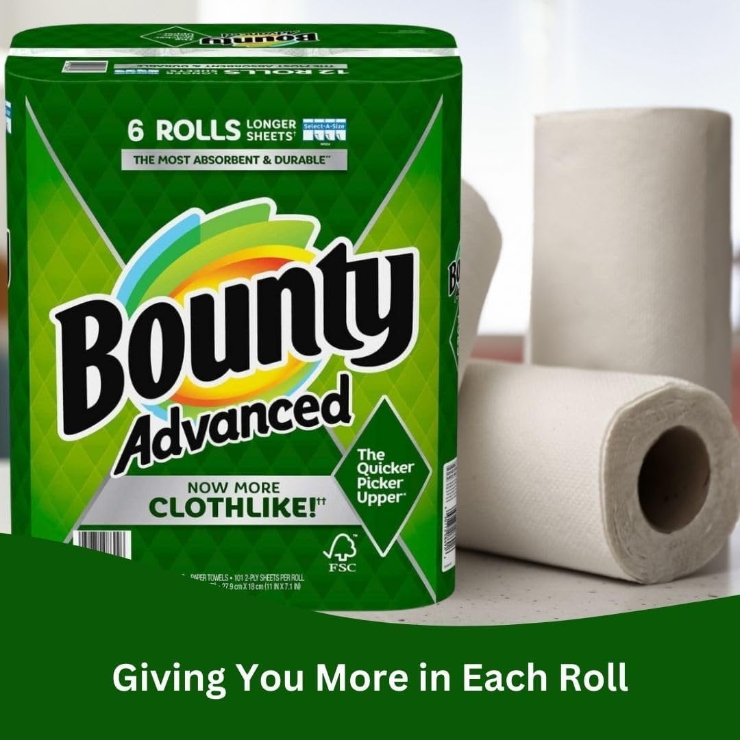 Bounty Advanced 2-Ply Paper Towel - Absorbent, Durable, and Clothlike - Select-A-Size - 3 Rolls