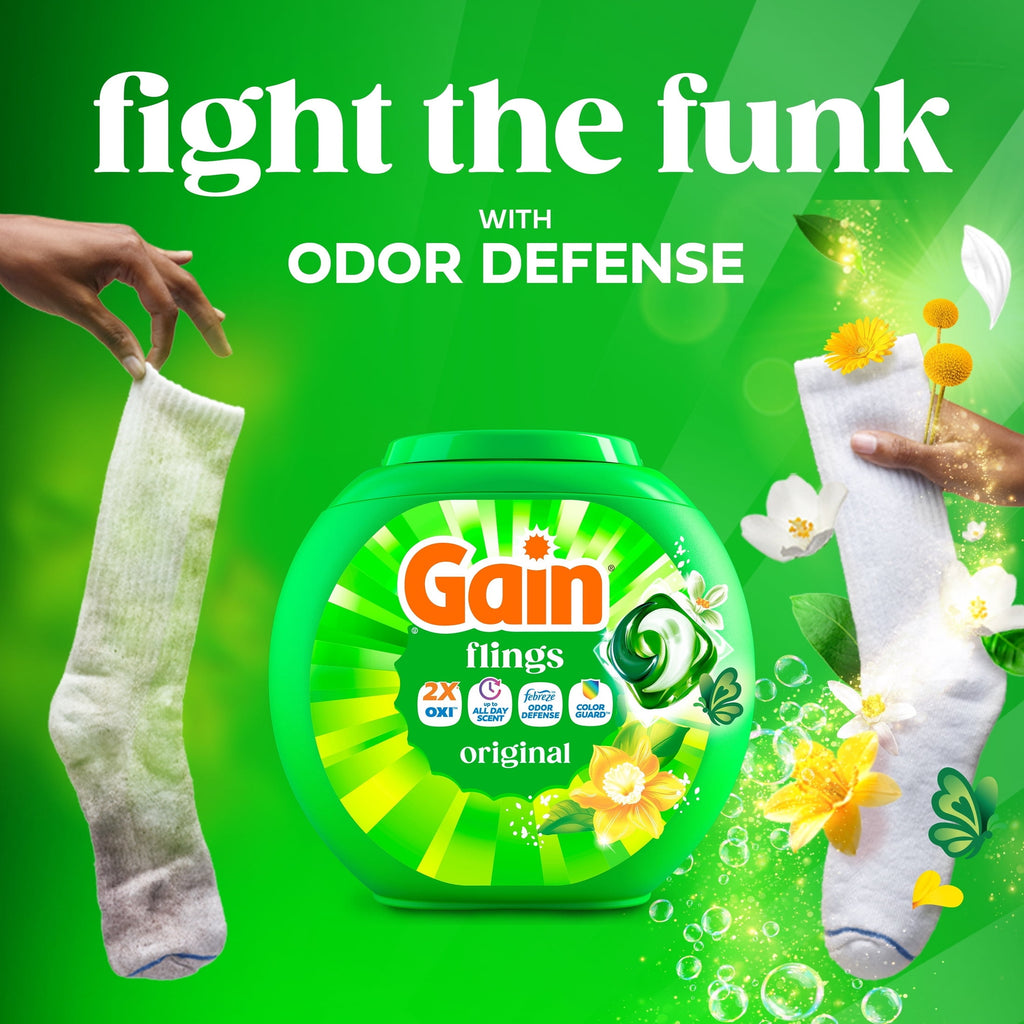 Gain Flings Laundry Detergent Soap Pacs, 3-in-1 Oxi Boost and Febreze, Original Scent, 76 Count