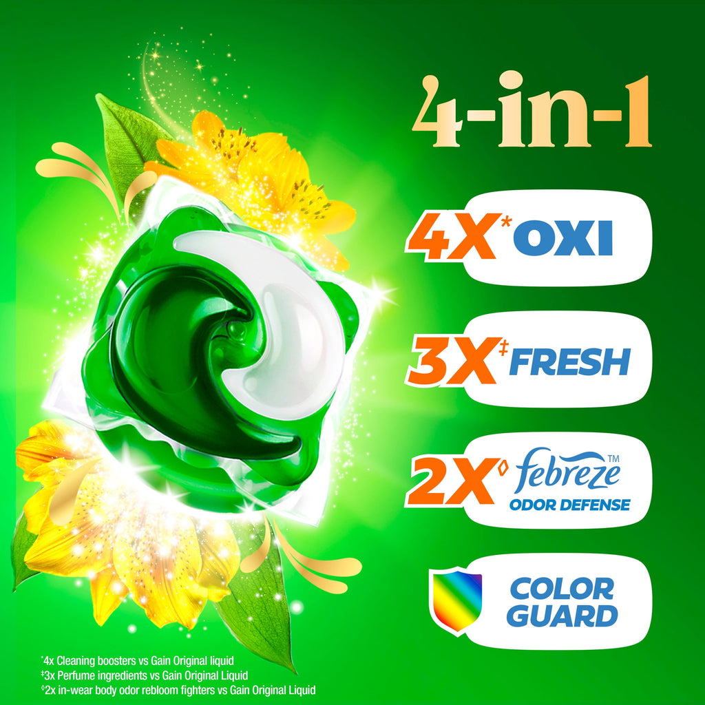 Gain Plus Flings Laundry Detergent Liquid Washing Pacs, Gain's Best All-In-One Clean, Original Scent, 45 Count