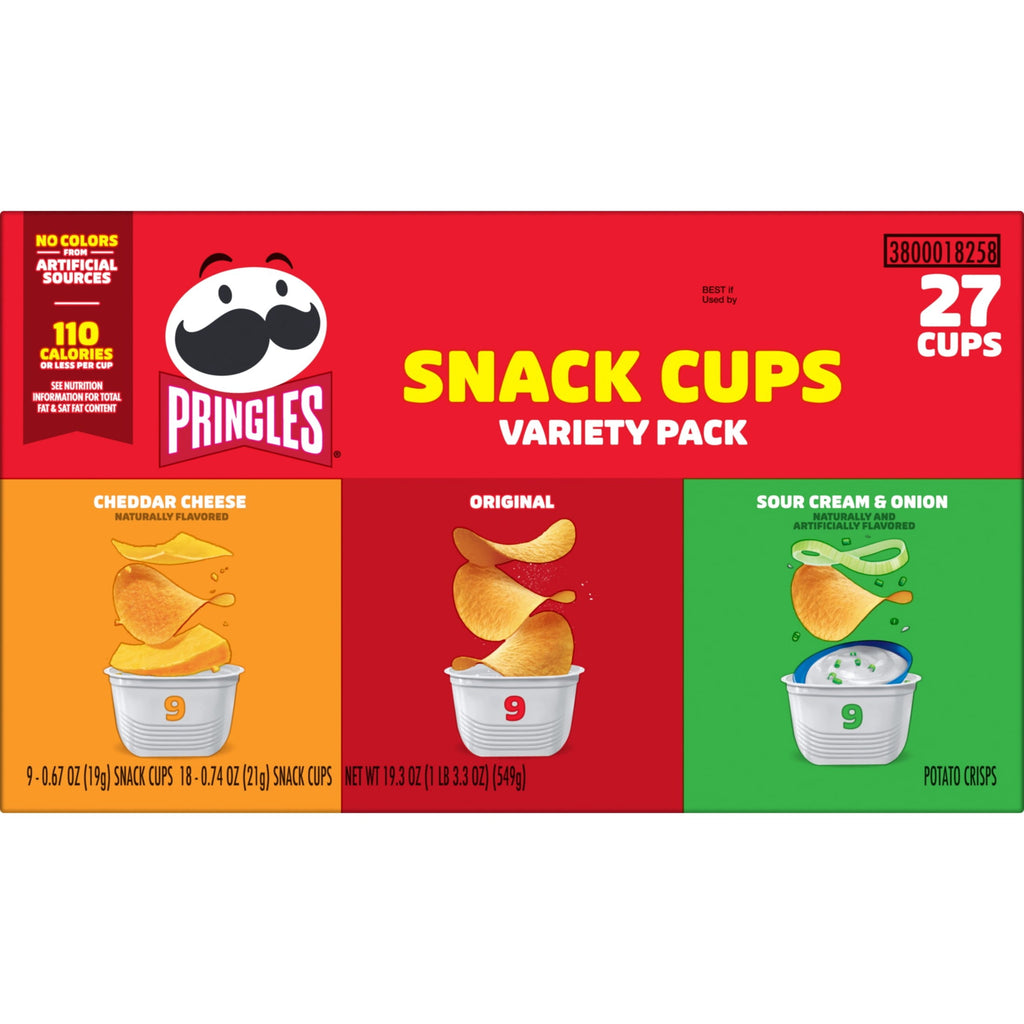 Pringles Potato Crisps Chips, Lunch Snacks, Snack Cups, Variety Pack, 19.3oz Box (27 Cups)