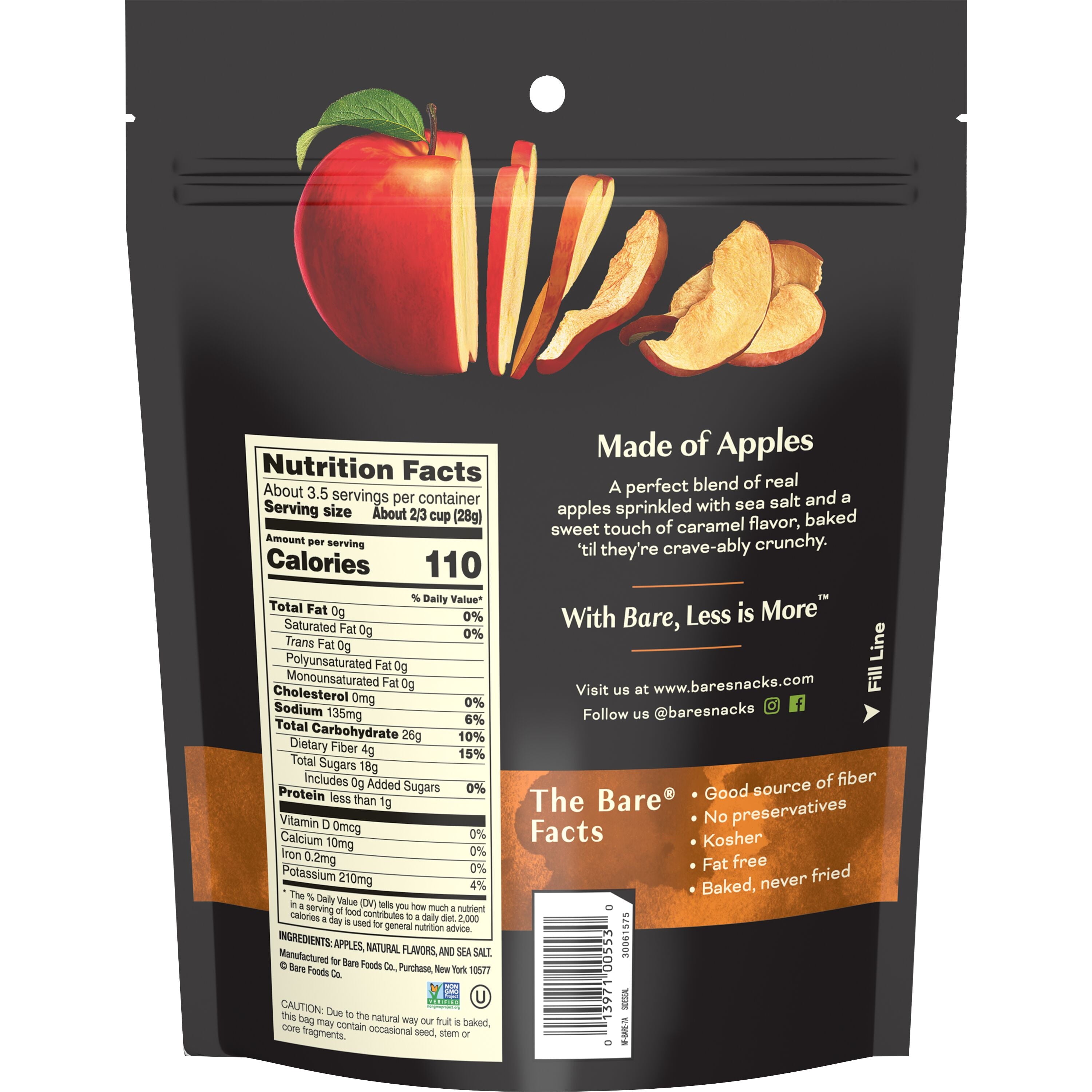 Bare Baked Crunchy Apple Chips, Sea Salt & Caramel, 3.275 oz