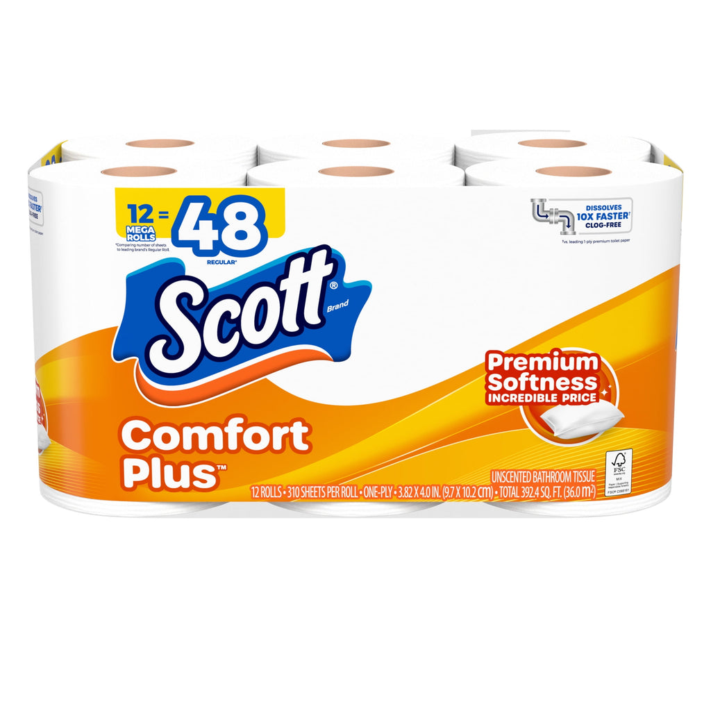 (4 pack) Scott ComfortPlus Toilet Paper, 12 Mega Rolls