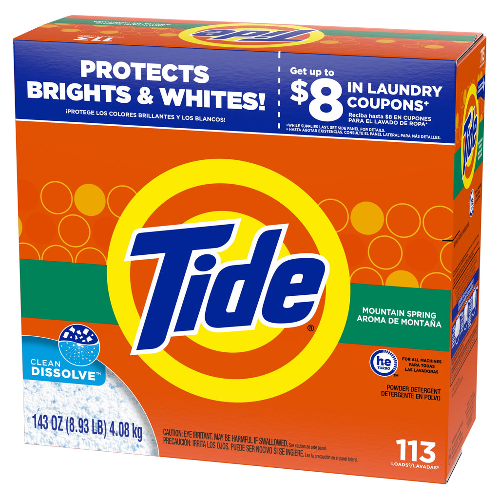 Tide Powder Laundry Detergent, Mountain Spring, 113 Loads, 143 oz