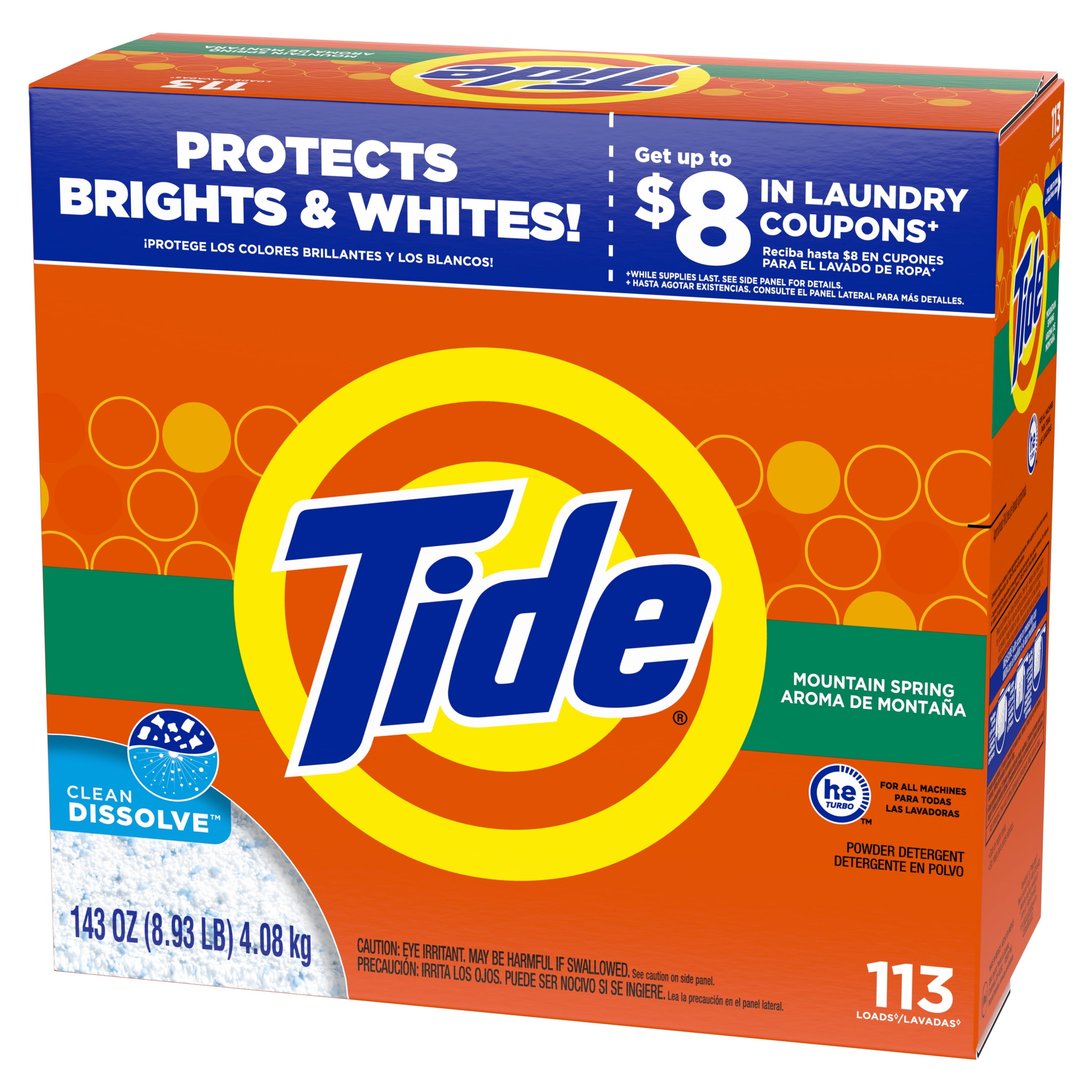 Tide Powder Laundry Detergent, Mountain Spring, 113 Loads, 143 oz