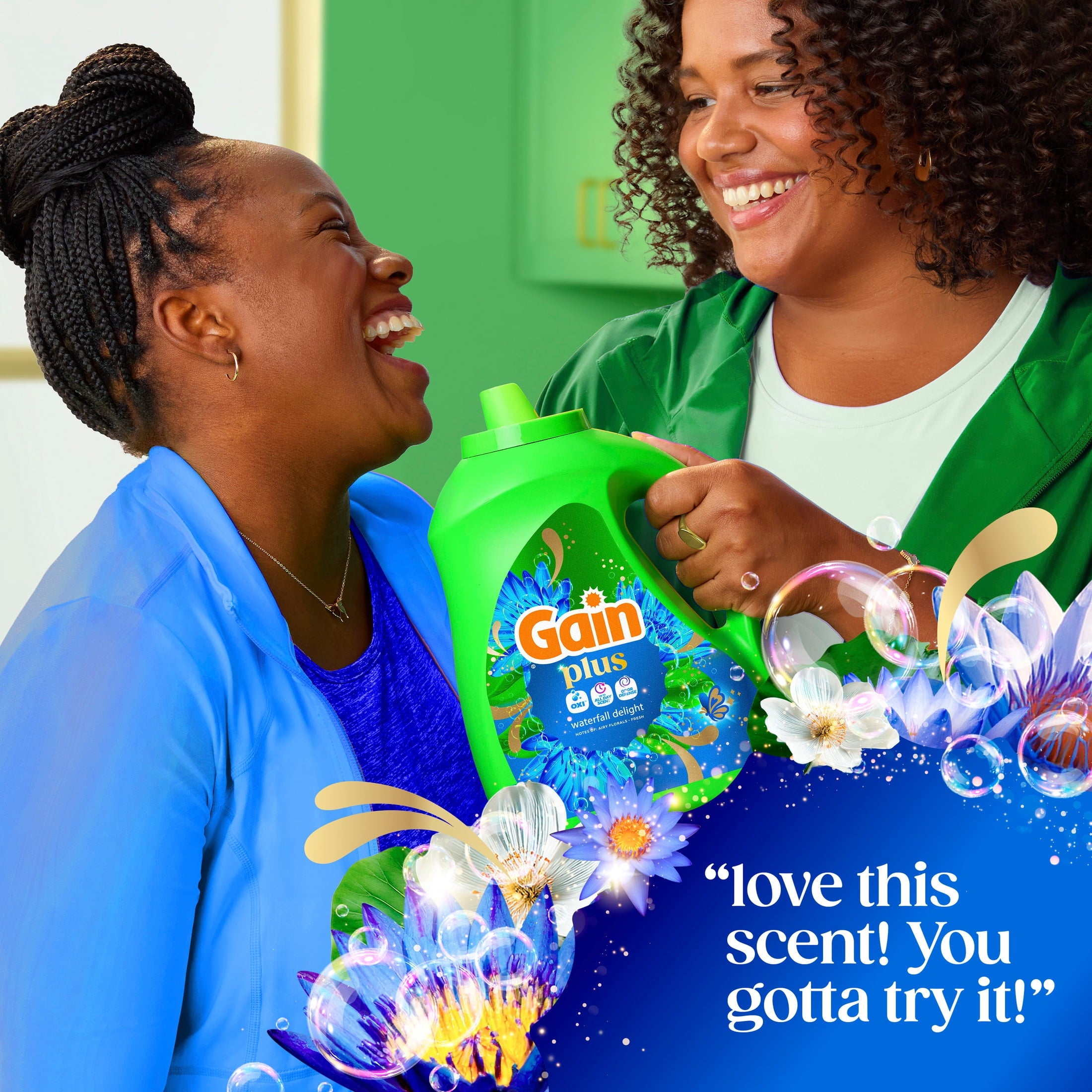 Gain Plus Laundry Detergent Liquid, Now with Odor Defense + OXI, Waterfall Delight Scent, 60 fl oz, 45 Loads