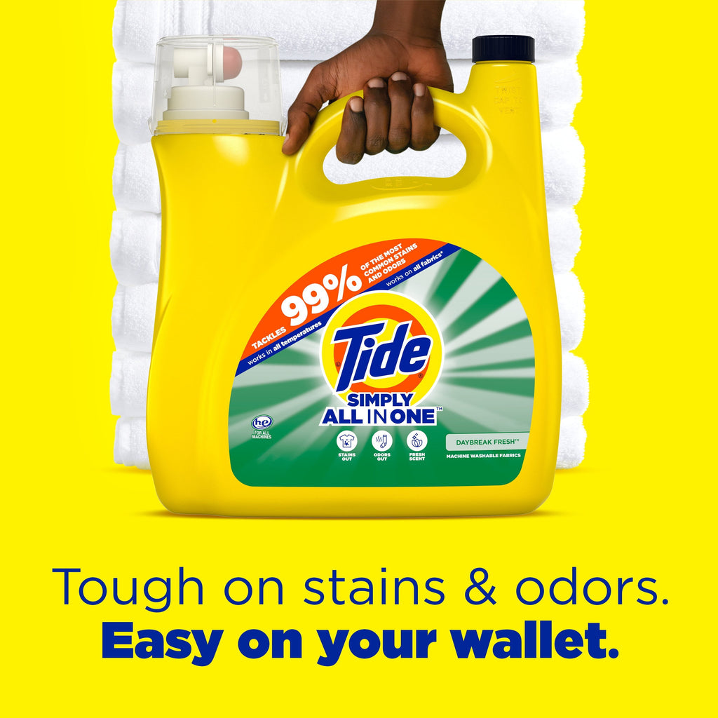 Tide Simply Liquid Laundry Detergent, All-In-One, Daybreak Fresh Scent, 173 fl oz, 138 Loads