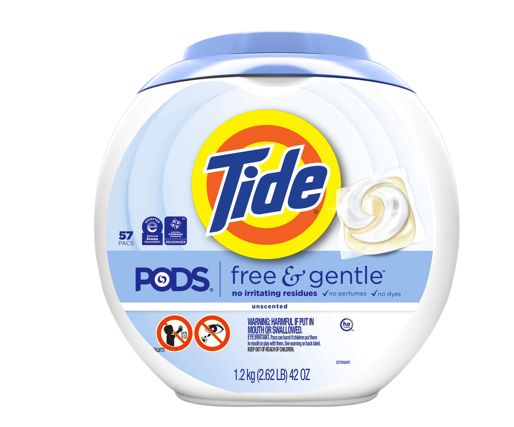 Tide PODS Free & Gentle laundry detergent, 102 ct, Trusted, gentle laundry detergent pods, 100% free of irritating residues: no added dyes and perfumes