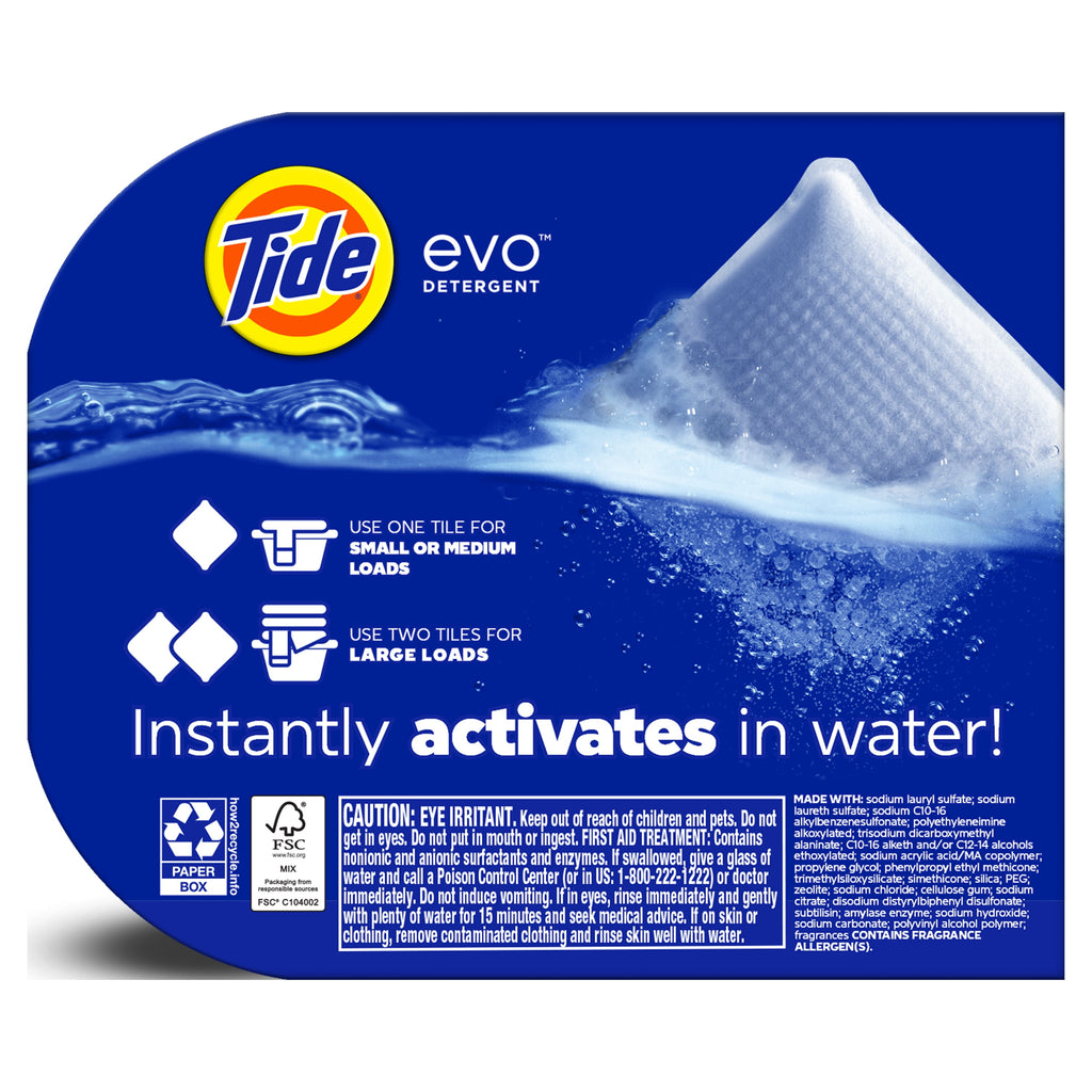 Tide evo Laundry Detergent Tiles, 100% Concentrated, Original Tide Scent, 16 Count