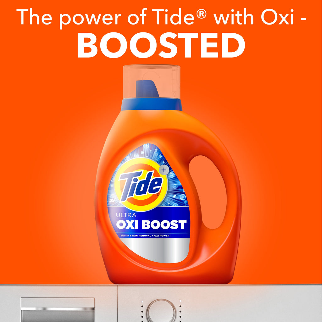 Tide Ultra Oxi Boost Liquid Laundry Detergent, Advanced Stain Remover, 92 fl oz, 65 Loads