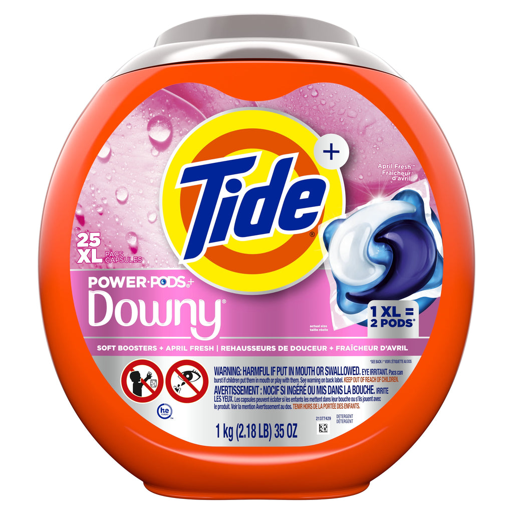 (2 pack) Tide Power PODS with Downy Soft Boosters Laundry Detergent Pacs, April Fresh Scent, 25 Count