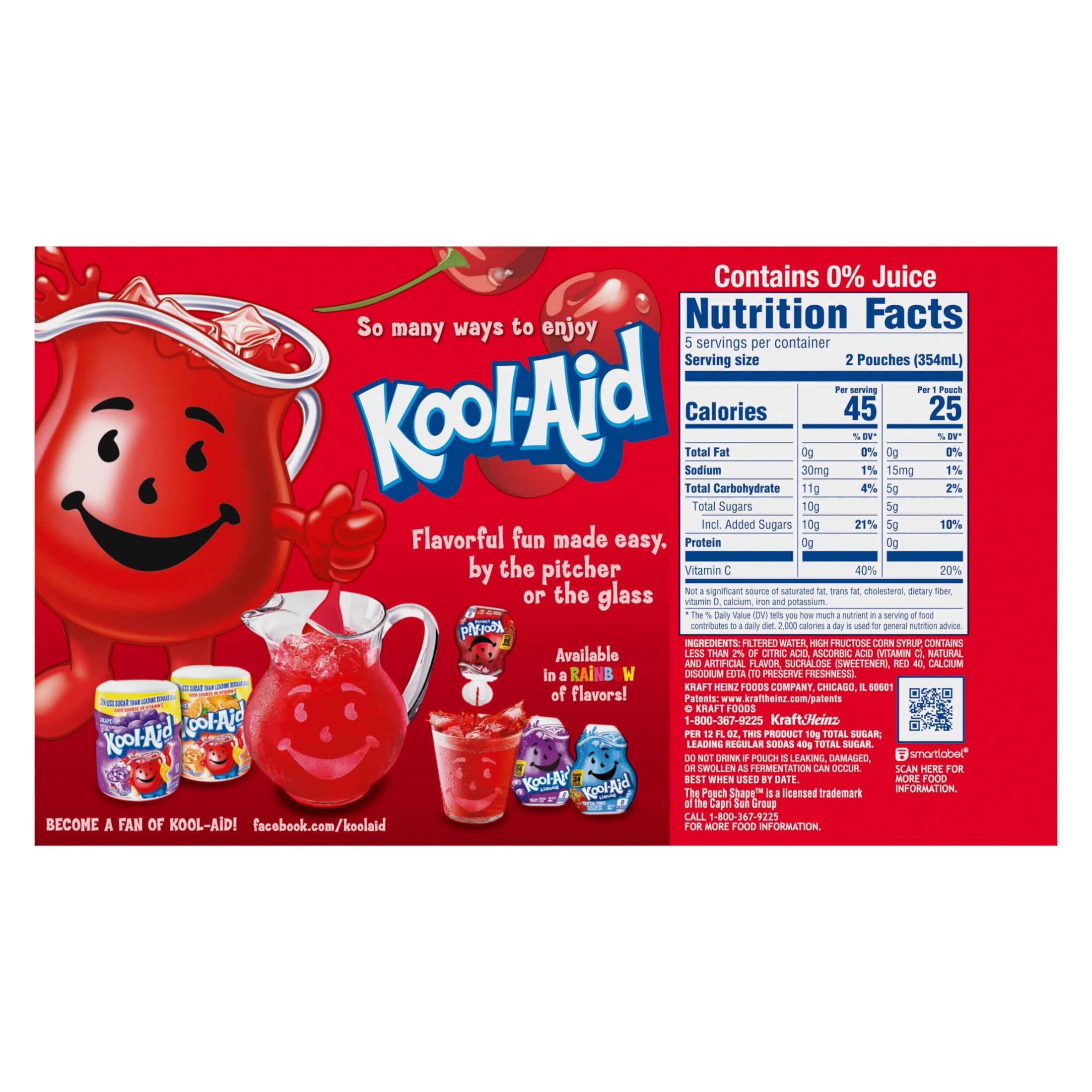 Kool-Aid Jammers Artificially Flavored Drink, 10 Pouches, for School Lunches and On-the-Go Hydration, Cherry Flavor, Excellent Source of Vitamin C, 6 fl oz