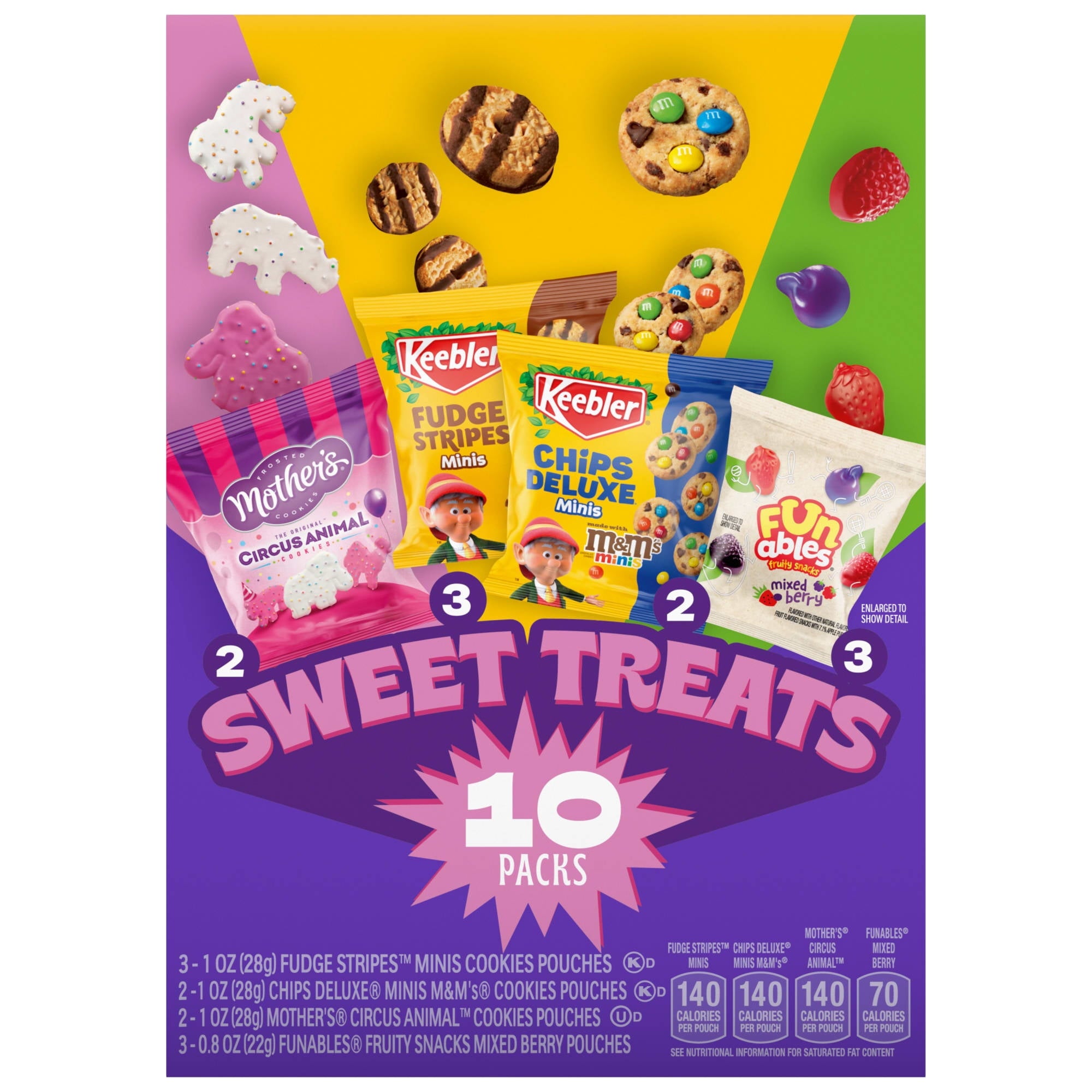 Keebler Sweet Treat Variety Pack, 10-Count Box, Includes Chips Deluxe, Funables, Fudge Stripes, and Mother's Circus Animal Cookies, 9.4 oz