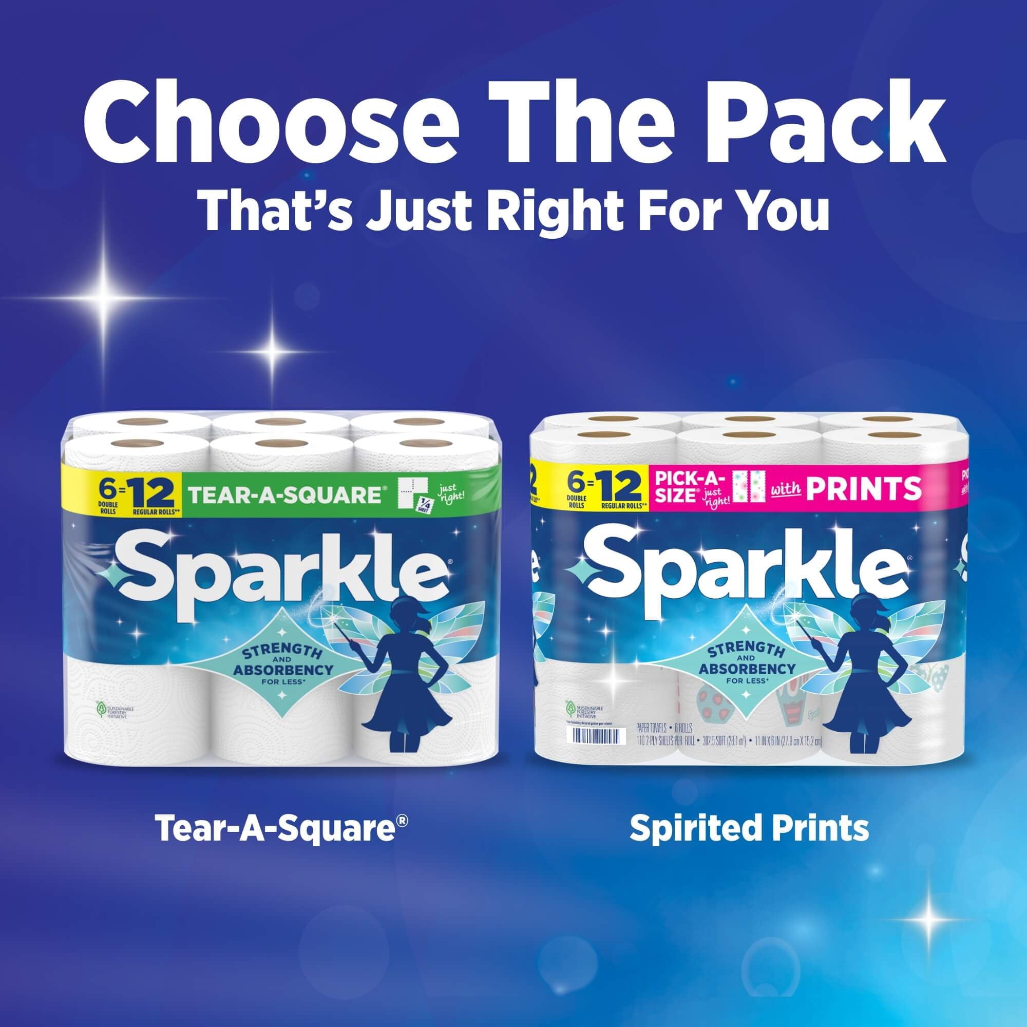 Sparkle Tear-A-Square Paper Towels, 8 Double Rolls, 110 Sheets per Roll