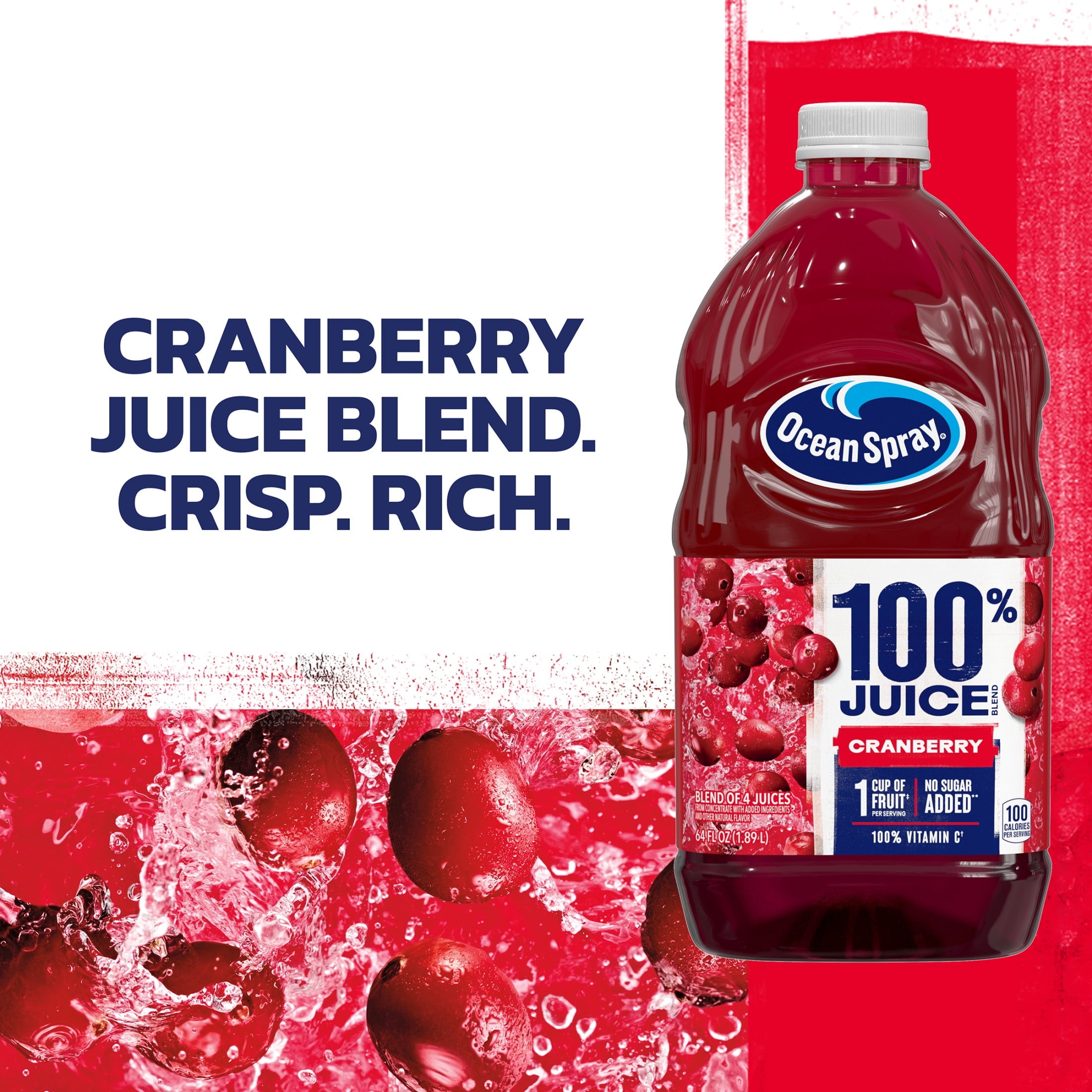 Ocean Spray® 100% Juice Cranberry Juice Blend, 64 fl oz Bottle
