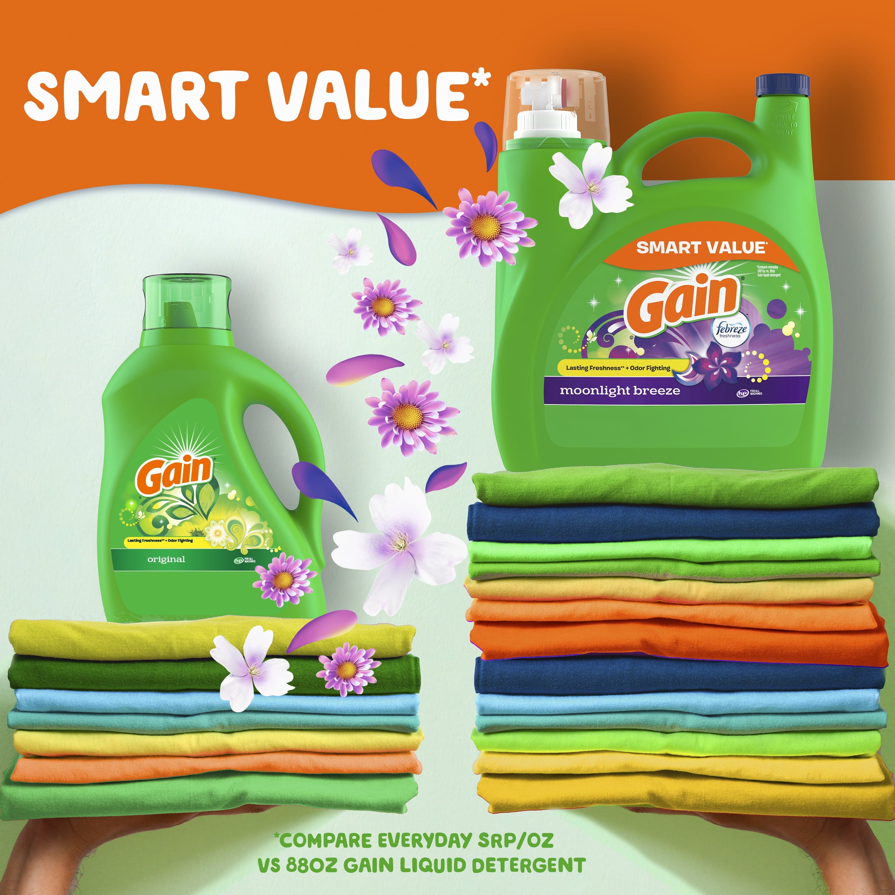 Gain Laundry Detergent Liquid with Odor Fighters, Moonlight Breeze Scent, 46 fl oz, 32 Loads