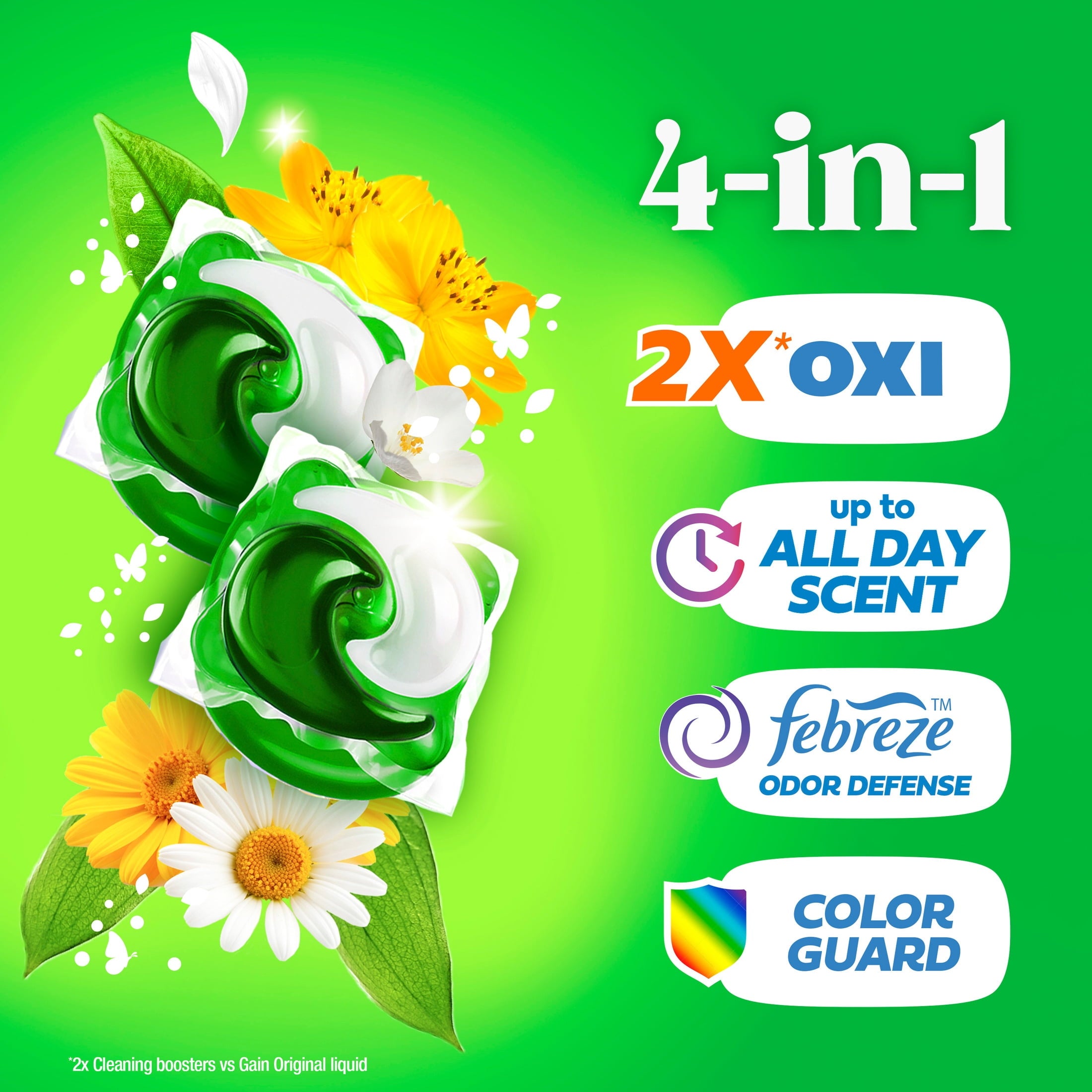 Gain Flings Laundry Detergent Soap Pacs, 3-in-1 Oxi Boost and Febreze, Original Scent, 76 Count