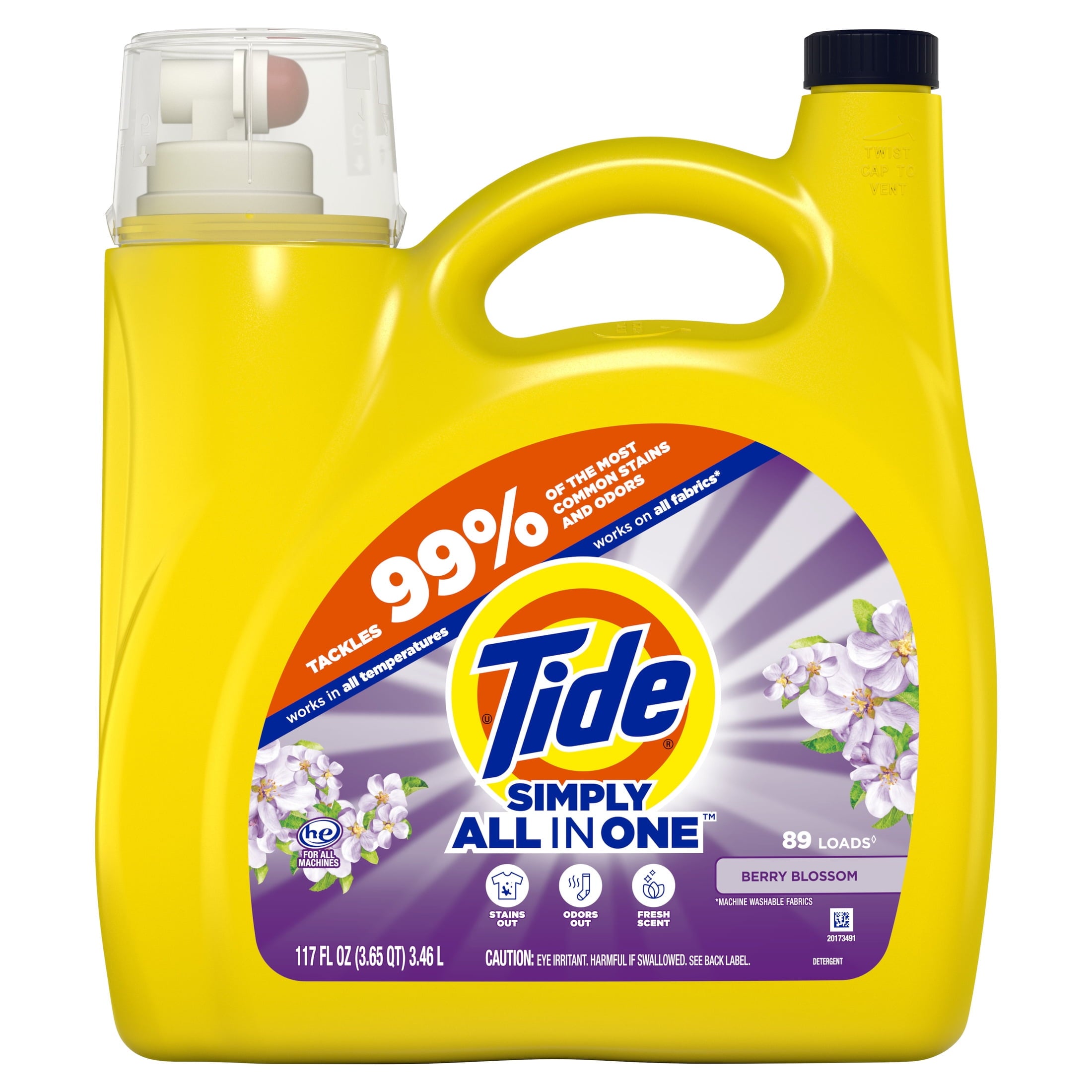 Tide Simply Laundry Detergent Liquid, Clean & Fresh, Berry Blossom Scent, 138 Loads, 173 fl oz